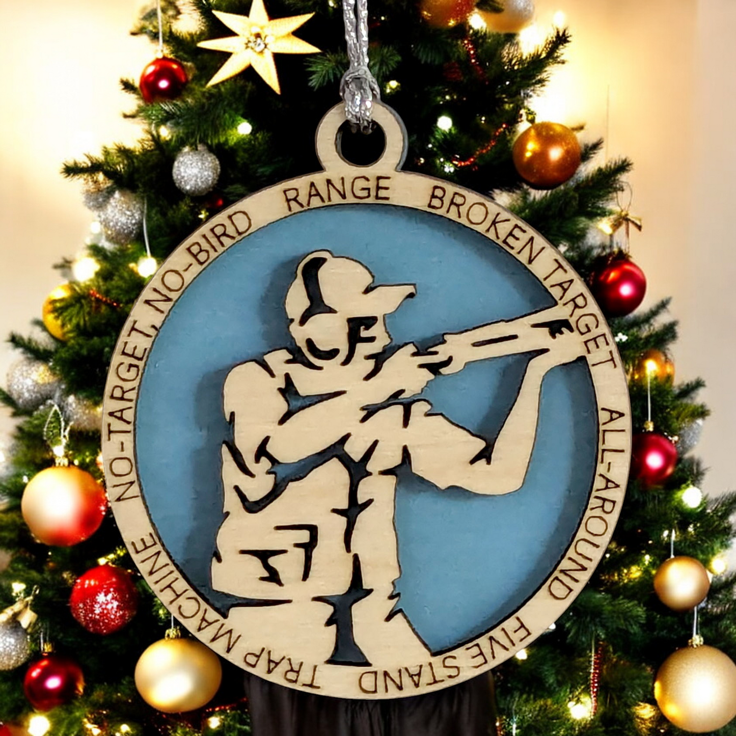 3-Inch Handcrafted Wooden Personalized Trap Shooting Christmas Ornament for Men - Customizable Wood Ornament for Male Trap Shooter - Holiday Keepsake and Unique Gift - Laser Cut and Hand-Painted