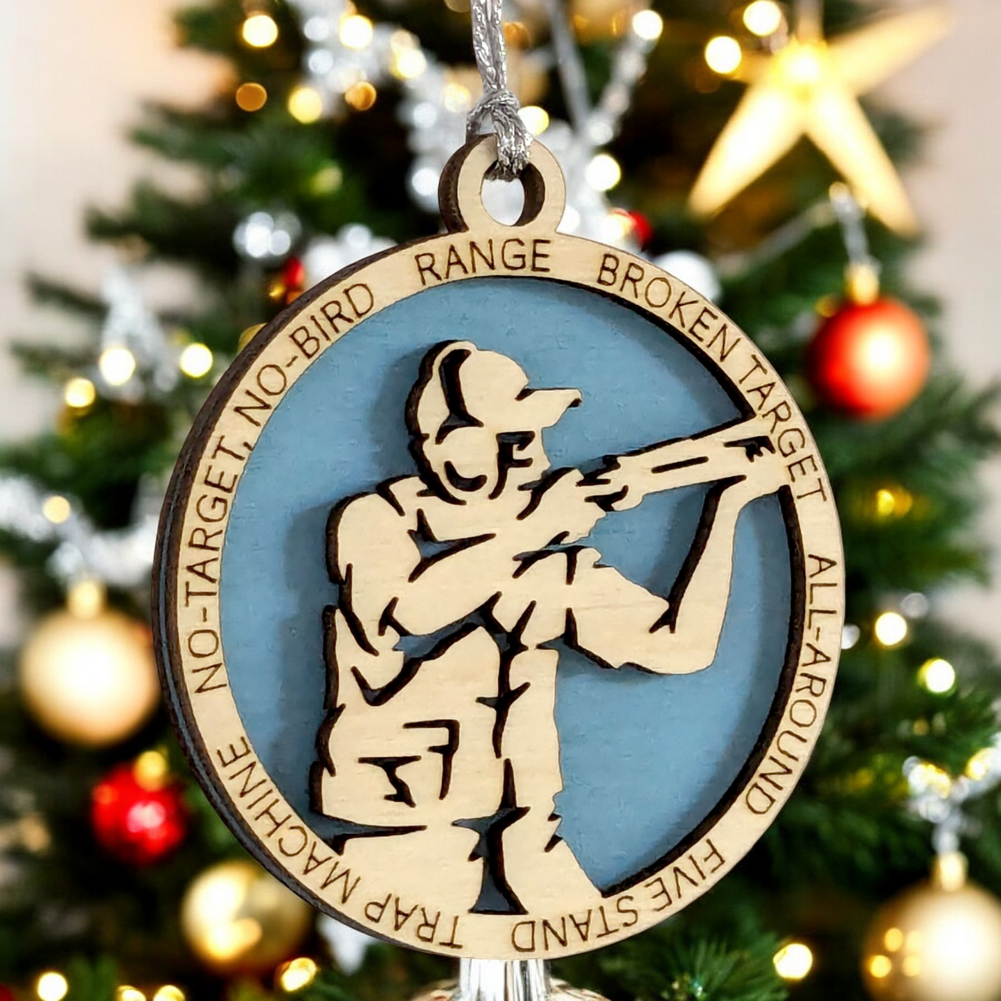 3-Inch Handcrafted Wooden Personalized Trap Shooting Christmas Ornament for Men - Customizable Wood Ornament for Male Trap Shooter - Holiday Keepsake and Unique Gift - Laser Cut and Hand-Painted