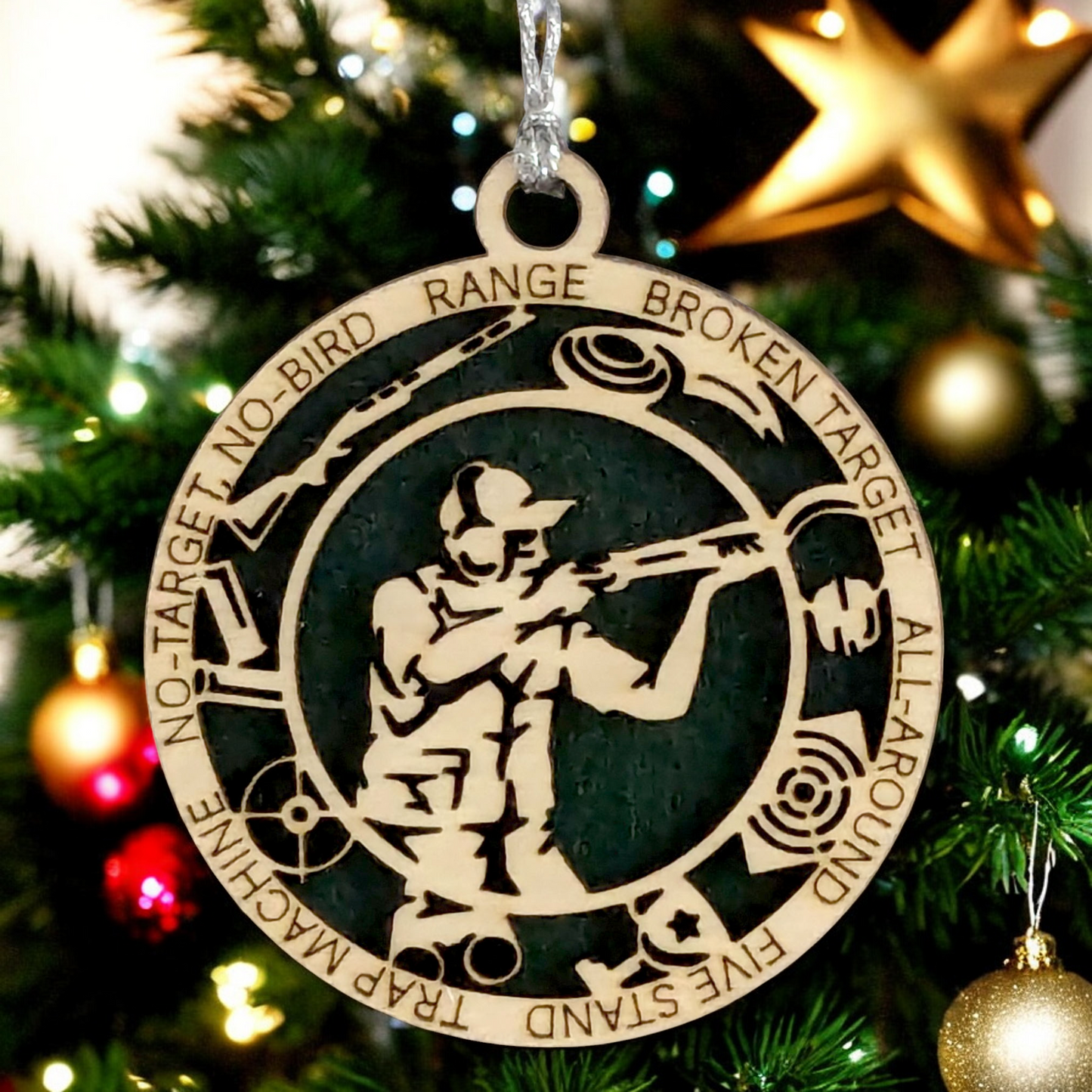 3-Inch Handcrafted Wooden Personalized Trap Shooting Christmas Ornament for Men - Customizable Wood Ornament for Male Trap Shooter - Holiday Keepsake and Unique Gift - Laser Cut and Hand-Painted