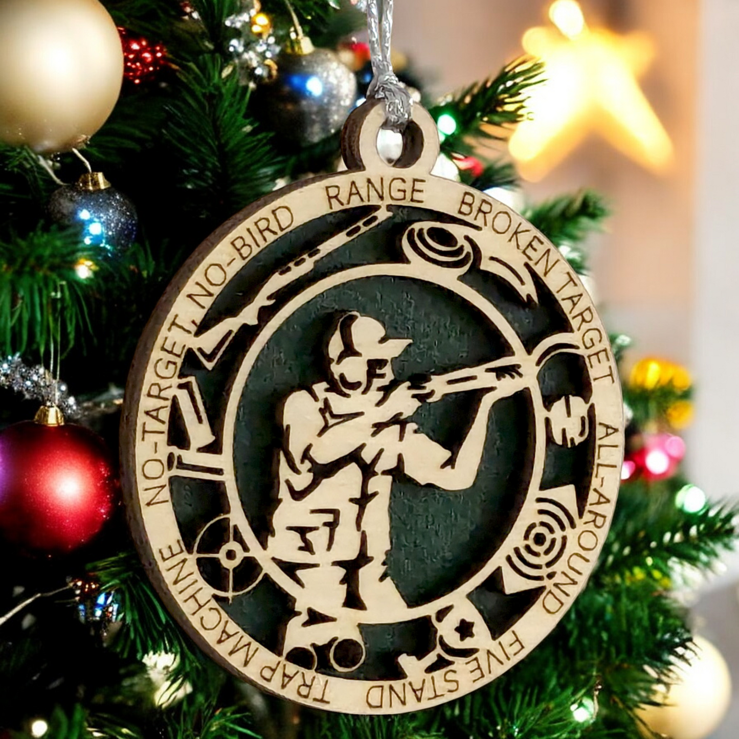 3-Inch Handcrafted Wooden Personalized Trap Shooting Christmas Ornament for Men - Customizable Wood Ornament for Male Trap Shooter - Holiday Keepsake and Unique Gift - Laser Cut and Hand-Painted