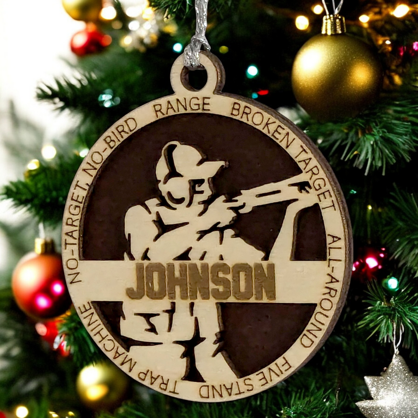 3-Inch Handcrafted Wooden Personalized Trap Shooting Christmas Ornament for Men - Customizable Wood Ornament for Male Trap Shooter - Holiday Keepsake and Unique Gift - Laser Cut and Hand-Painted