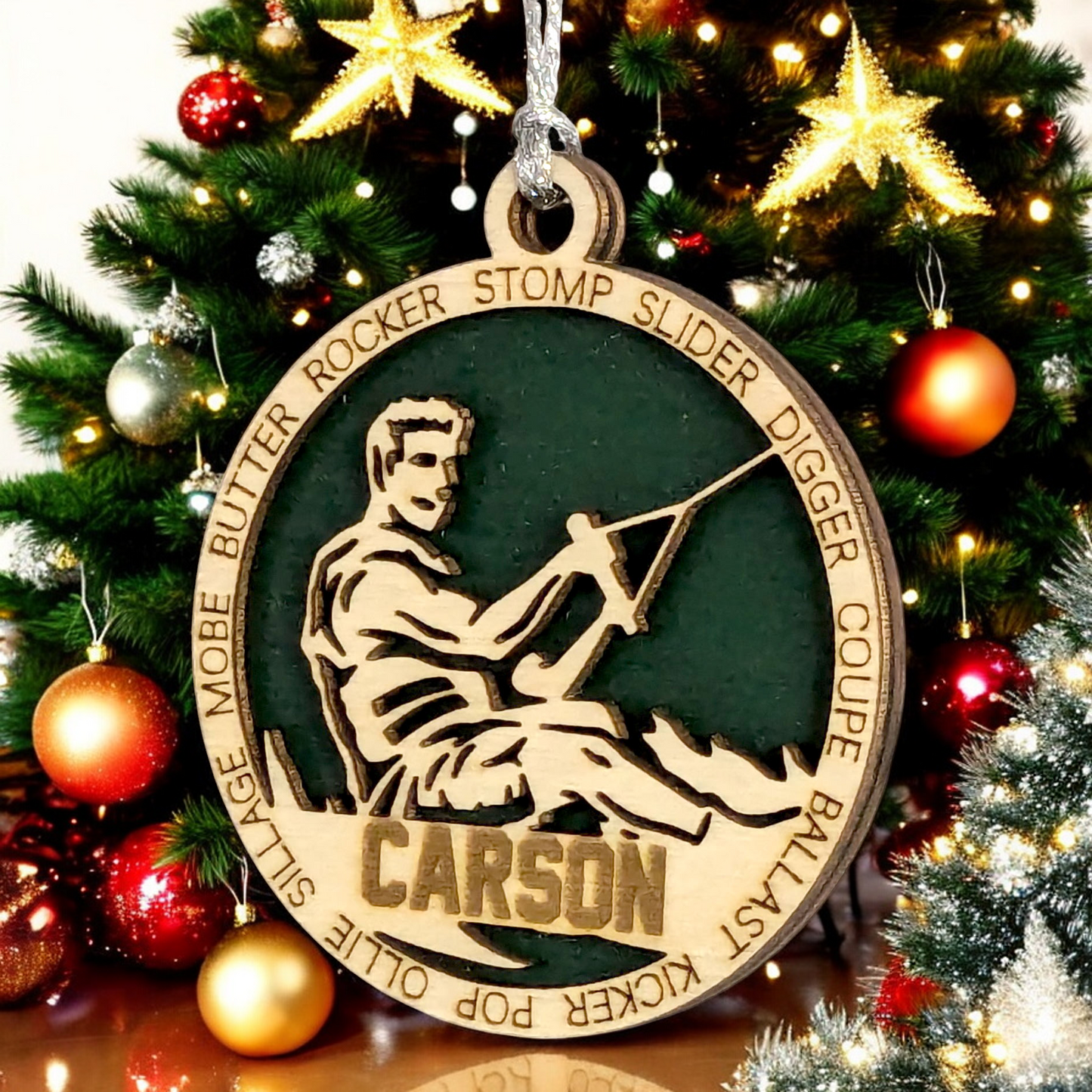 Personalized Male Wakeboarding Christmas Ornament - 3" Laser Cut Handcrafted Wooden Holiday Decor - Customizable Wakeboarder Xmas Tree Decoration - Unique Gift for Wakeboard Enthusiasts