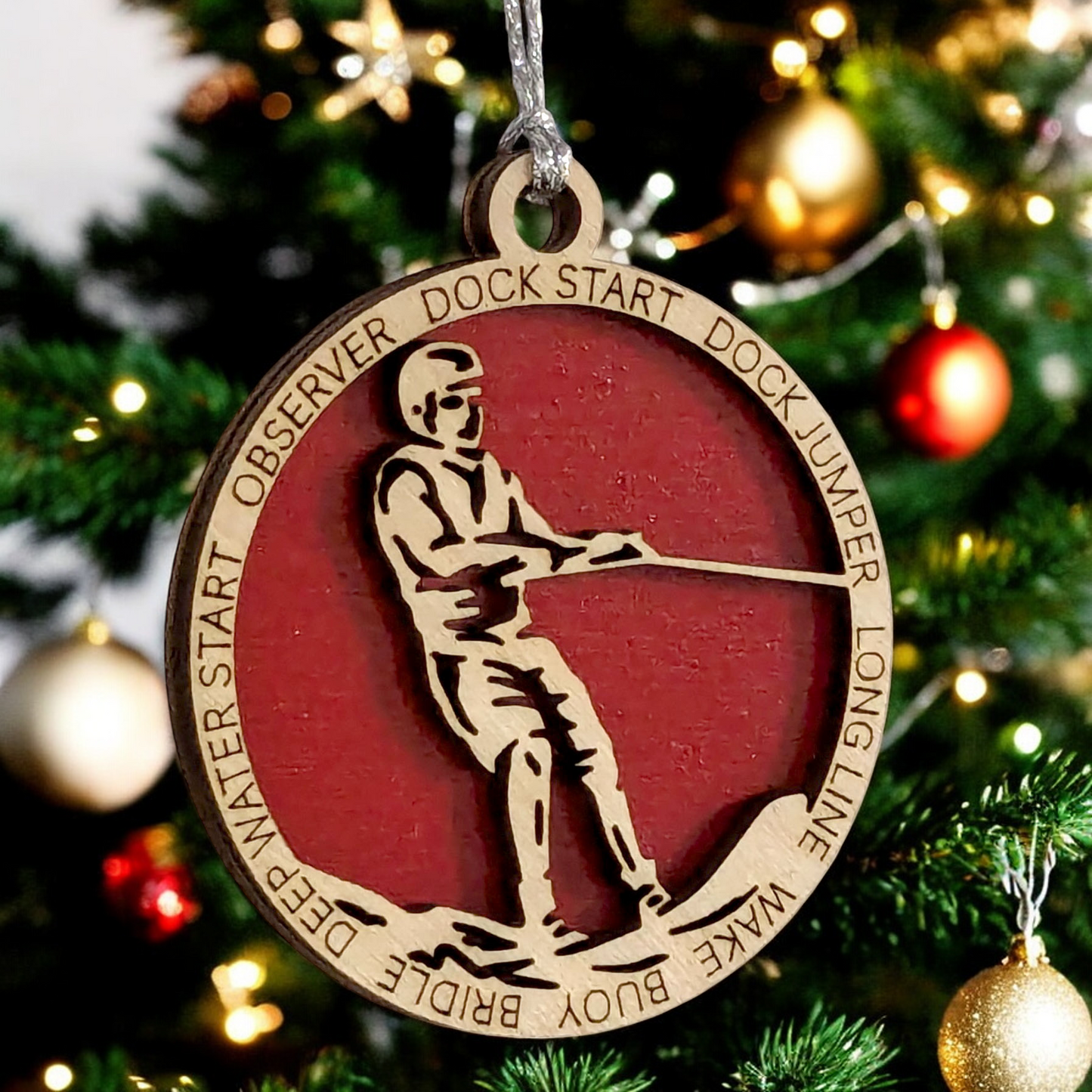 3-Inch Personalized Male Water Skiing Christmas Ornament - Handcrafted Wooden Water Skier Holiday Decoration - Customizable Holiday Keepsake for Water Sports Enthusiasts - Unique Christmas Tree Decor