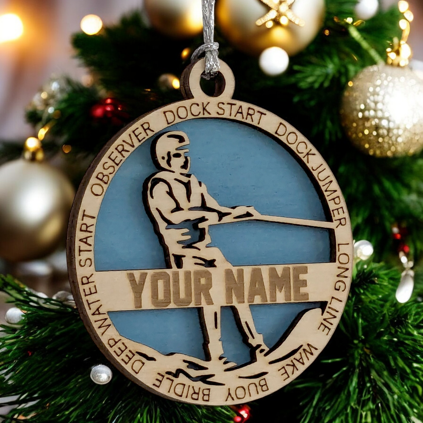 3-Inch Personalized Male Water Skiing Christmas Ornament - Handcrafted Wooden Water Skier Holiday Decoration - Customizable Holiday Keepsake for Water Sports Enthusiasts - Unique Christmas Tree Decor