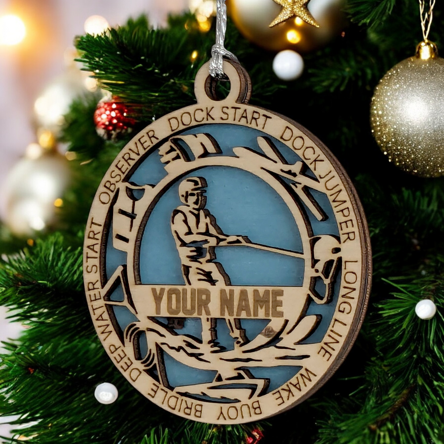 3-Inch Personalized Male Water Skiing Christmas Ornament - Handcrafted Wooden Water Skier Holiday Decoration - Customizable Holiday Keepsake for Water Sports Enthusiasts - Unique Christmas Tree Decor