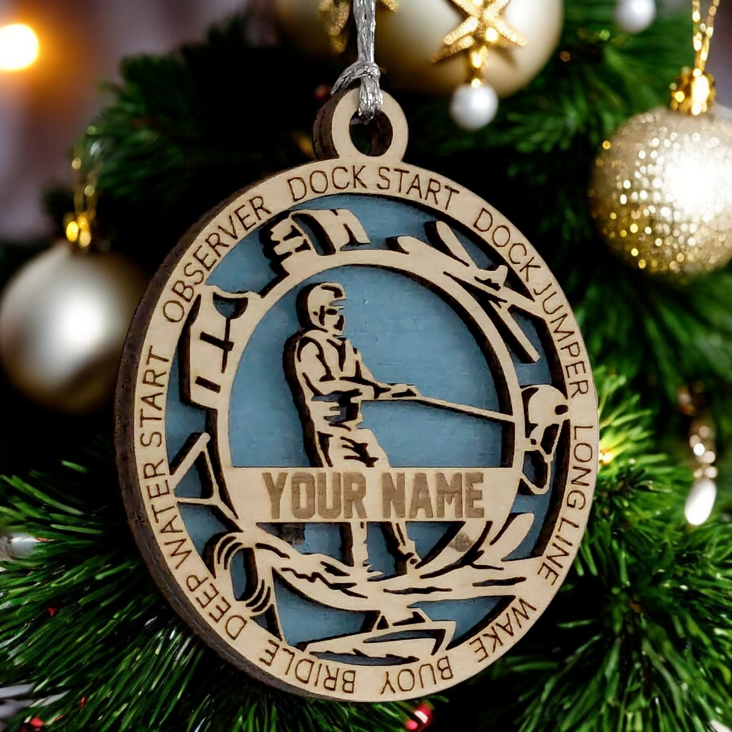 3-Inch Personalized Male Water Skiing Christmas Ornament - Handcrafted Wooden Water Skier Holiday Decoration - Customizable Holiday Keepsake for Water Sports Enthusiasts - Unique Christmas Tree Decor