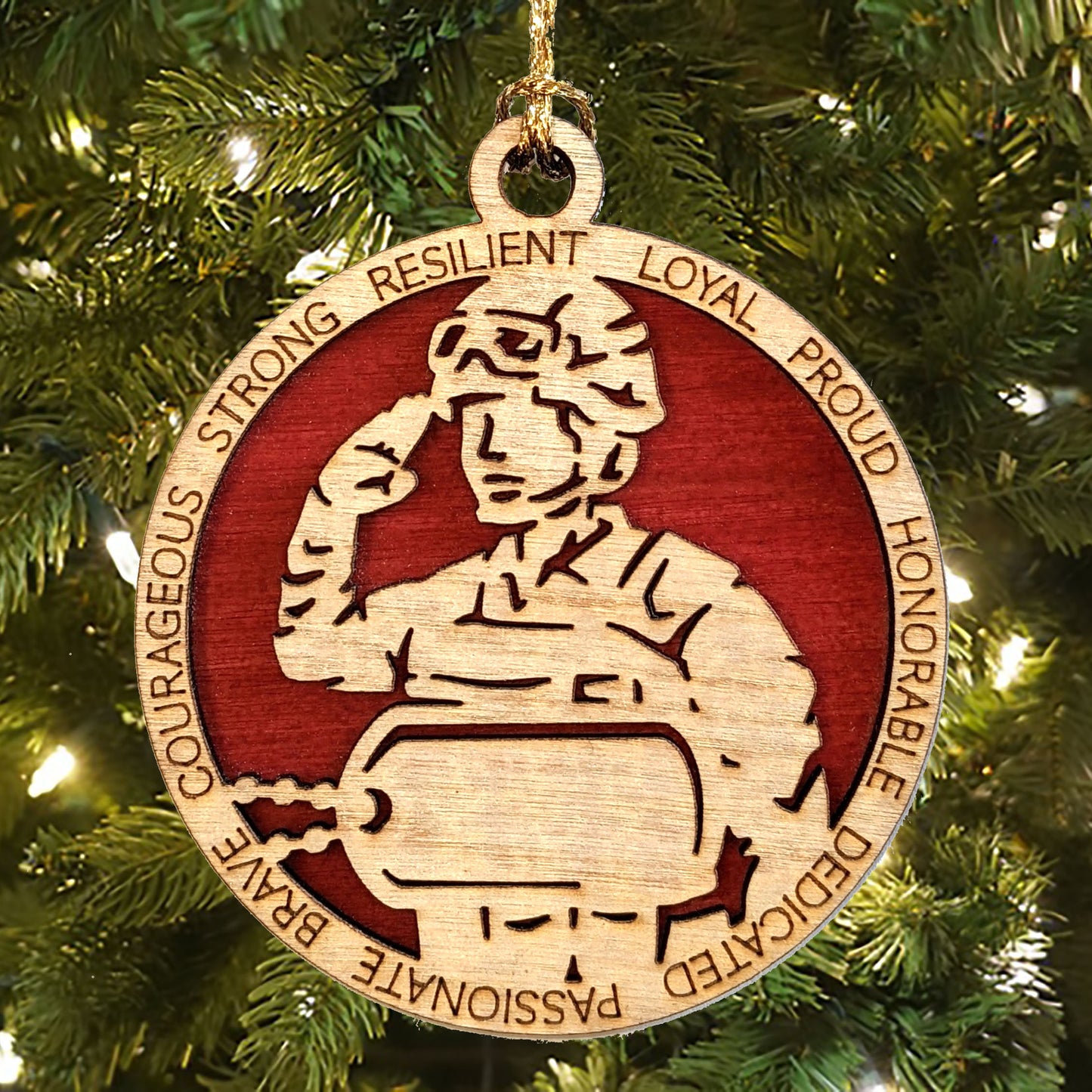 Customizable Female Marine 3" Wood Ornament with Dog Tags Handcrafted Military Christmas Gift for Her USA Made