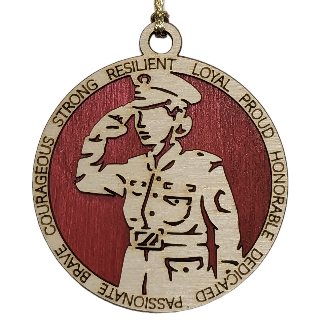 Female Marine Soldier Christmas Ornament - 3" Wood, Laser Cut, Handmade USA Military Gift for Women in Service