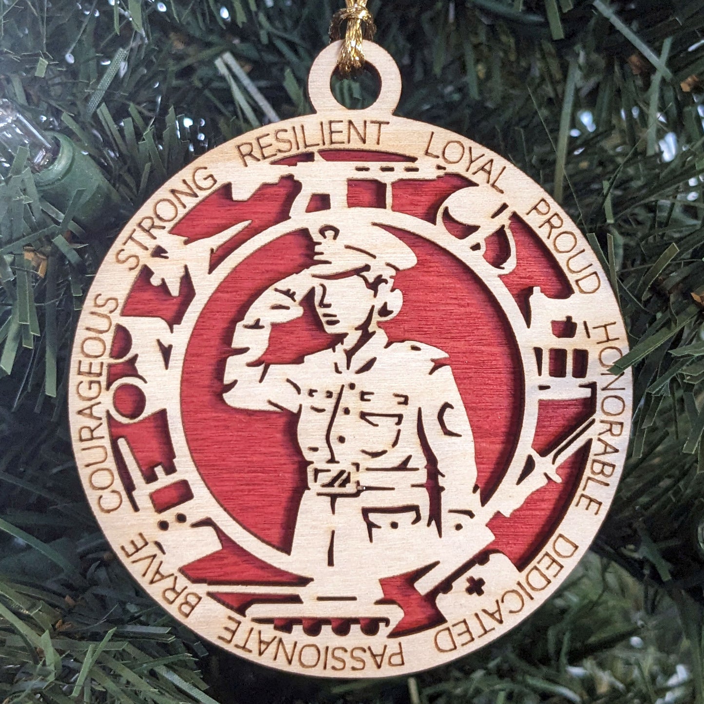 Female Marine Christmas Ornament - 3" Wooden Laser Cut with Military Icons - Women in Dress Uniform - Handmade in USA