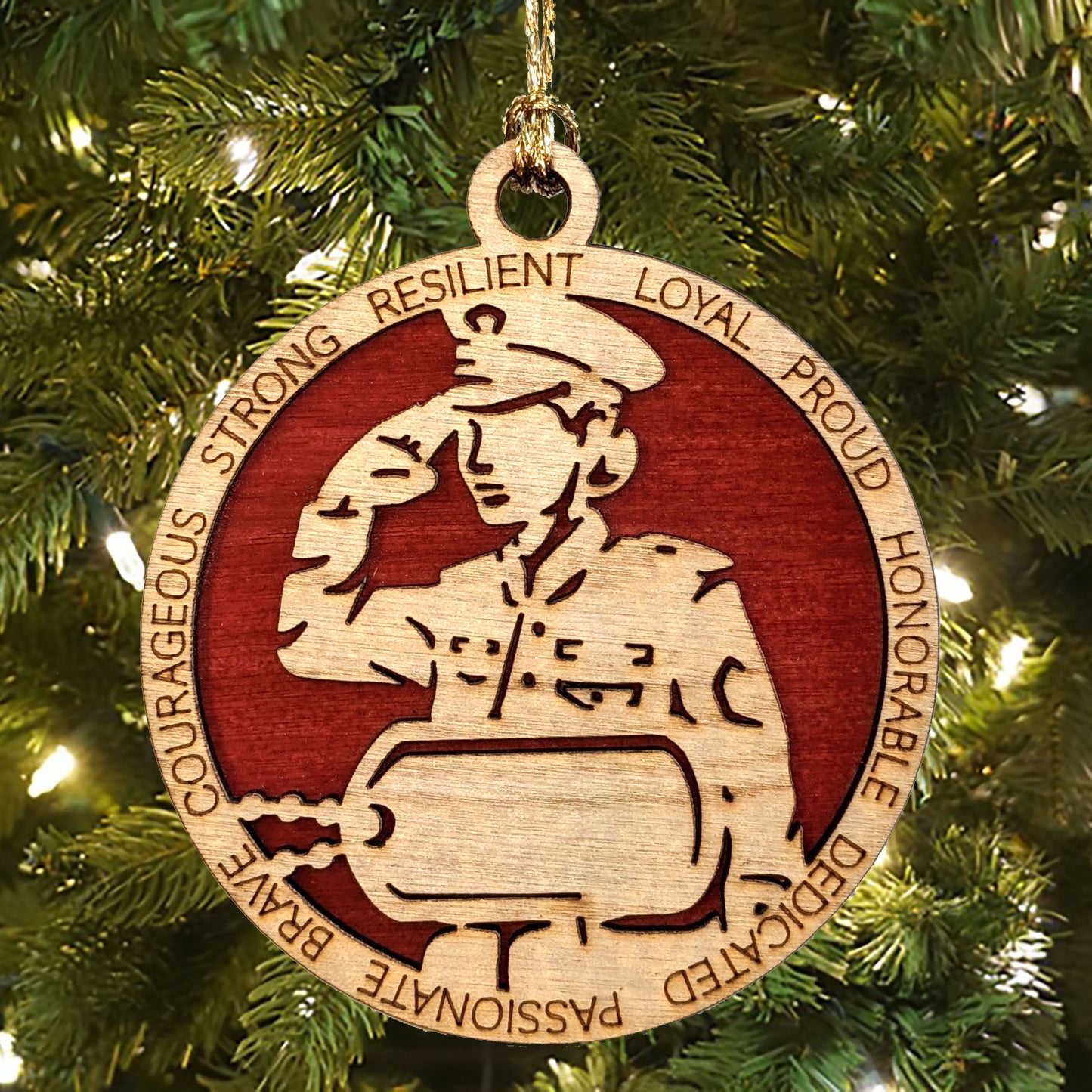 Female Marine Soldier Christmas Ornament | Personalized Military Dog Tags | 3" Wood Laser Cut | Handcrafted USA