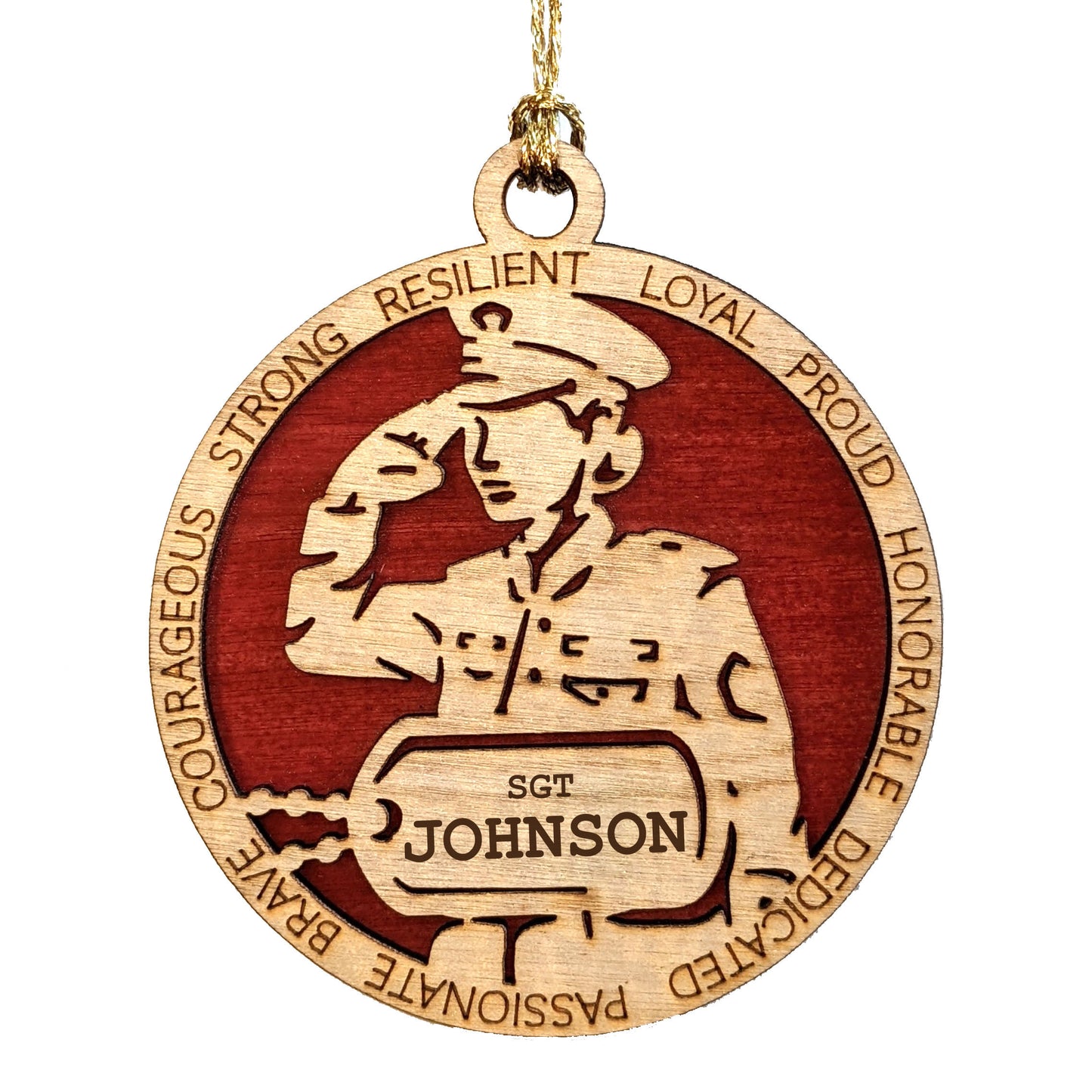 Female Marine Soldier Christmas Ornament | Personalized Military Dog Tags | 3" Wood Laser Cut | Handcrafted USA