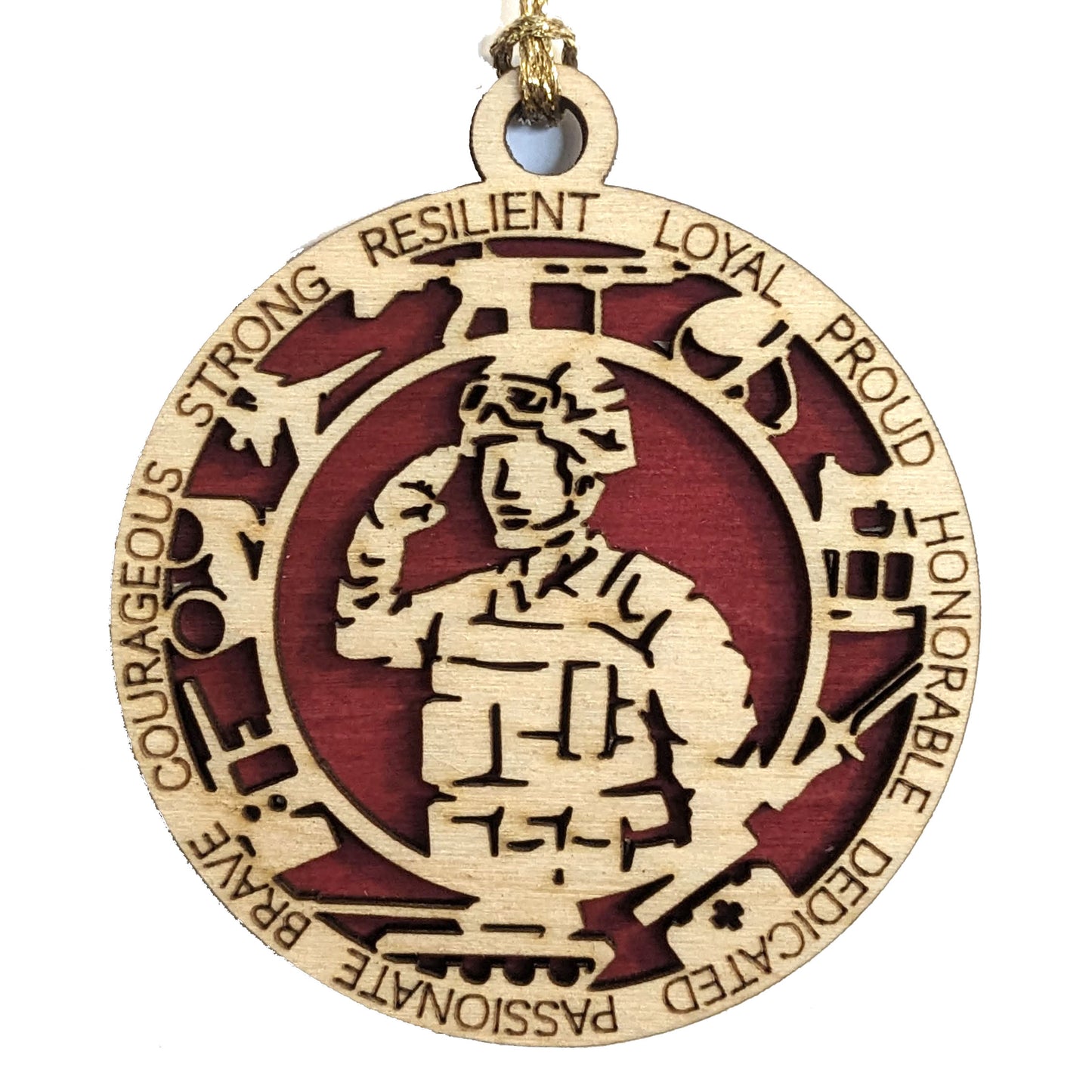 Male Marine Corps Christmas Ornament - 3" Wooden Laser Cut with Military Icons - Patriotic Soldier Gift - USA Made