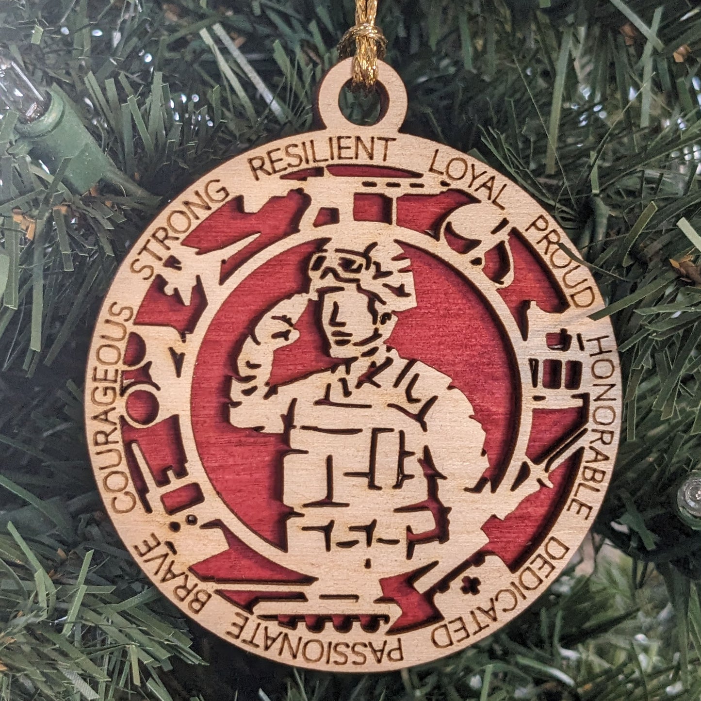 Male Marine Corps Christmas Ornament - 3" Wooden Laser Cut with Military Icons - Patriotic Soldier Gift - USA Made