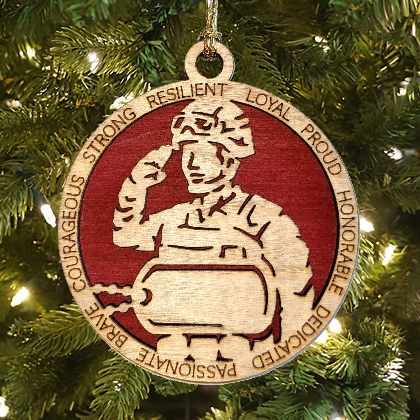 Male Marine Soldier Christmas Ornament - Personalized Wood Dog Tags, Military Gift for Brave Men