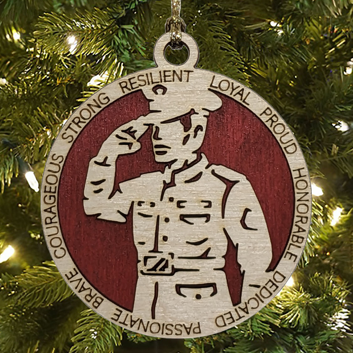 Handcrafted Male Marine Soldier Christmas Ornament - 3" Wood, 2-Layer, Laser Cut, Patriotic Military Hero Gift for Men