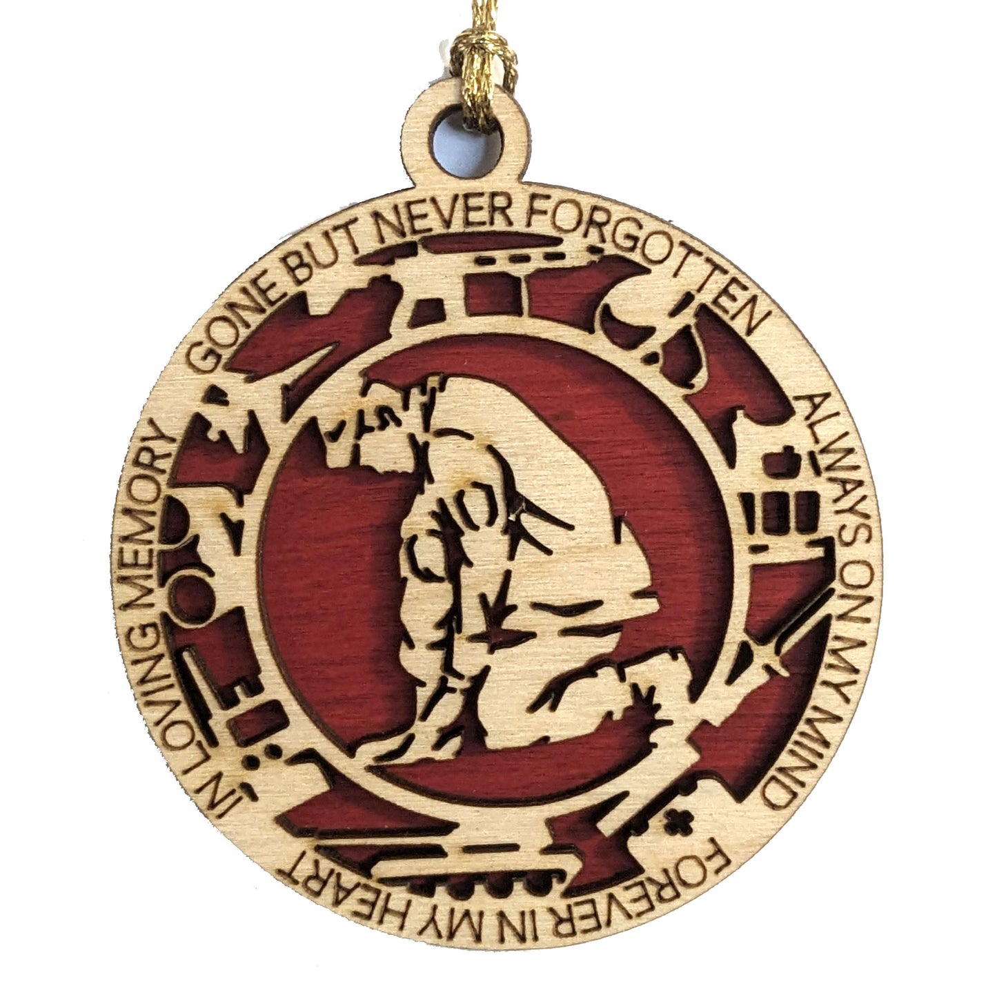 Patriotic Marine Soldier Kneeling Christmas Ornament - Handmade Wood Laser Cut Military Keepsake