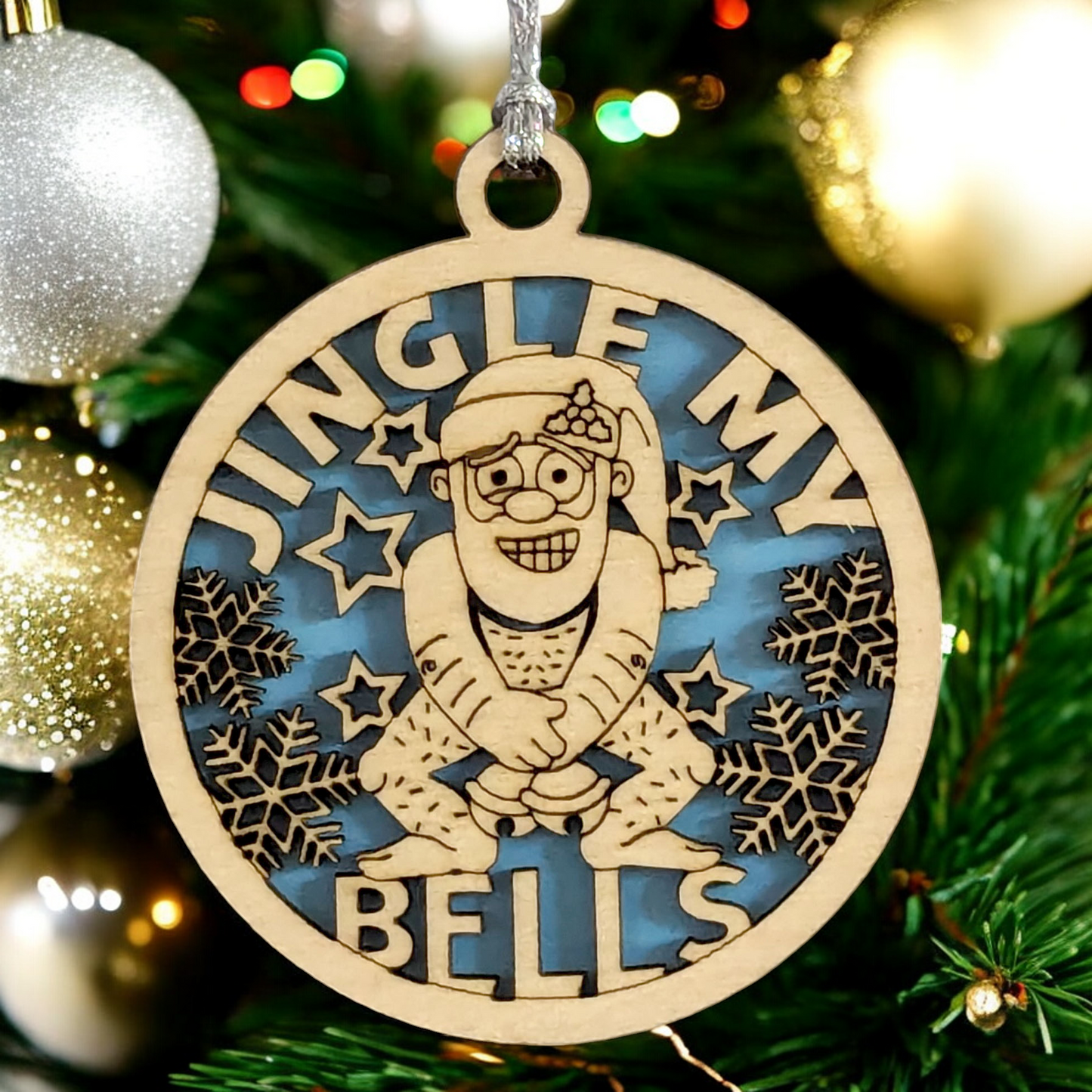 Naughty Santa "Jingle My Bells" Wooden Christmas Ornament - Funny Adult Humor Holiday Decor - 3" Handcrafted in USA