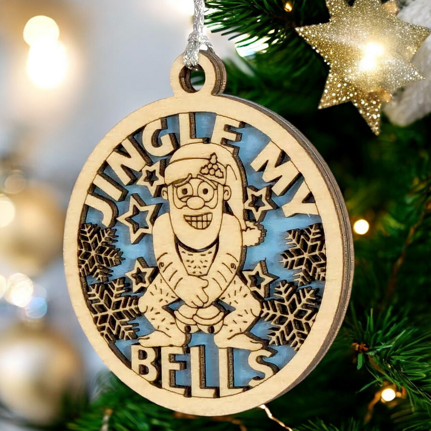 Naughty Santa "Jingle My Bells" Wooden Christmas Ornament - Funny Adult Humor Holiday Decor - 3" Handcrafted in USA