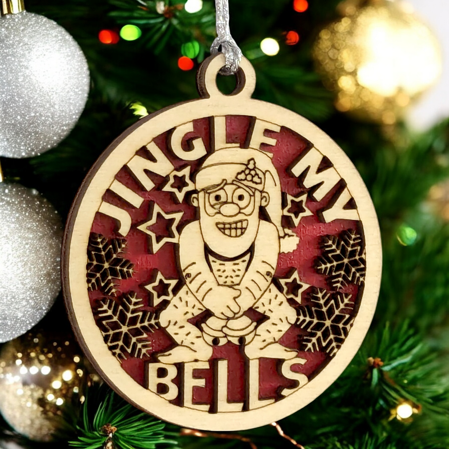 Naughty Santa "Jingle My Bells" Wooden Christmas Ornament - Funny Adult Humor Holiday Decor - 3" Handcrafted in USA