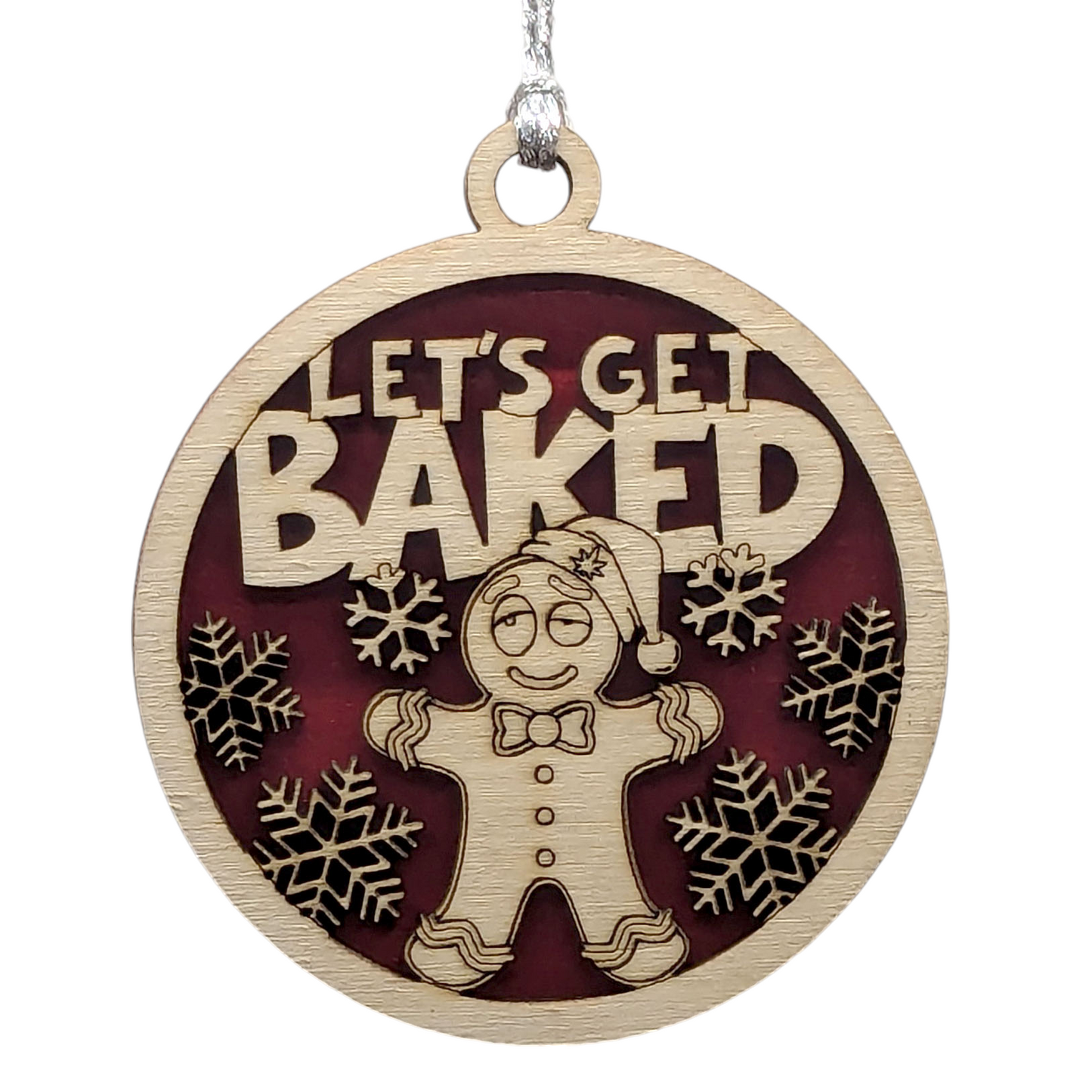 Naughty Gingerbread Man "Let's Get Baked" Wood Christmas Ornament - Funny Adult Humor Holiday Decor - 3" Handcrafted in USA