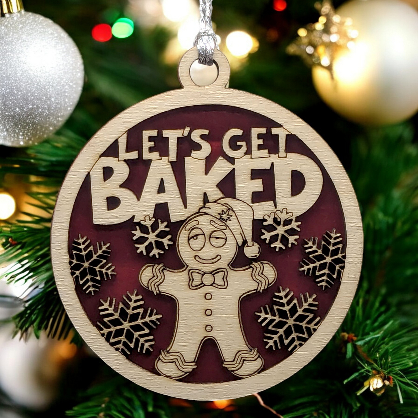Naughty Gingerbread Man "Let's Get Baked" Wood Christmas Ornament - Funny Adult Humor Holiday Decor - 3" Handcrafted in USA