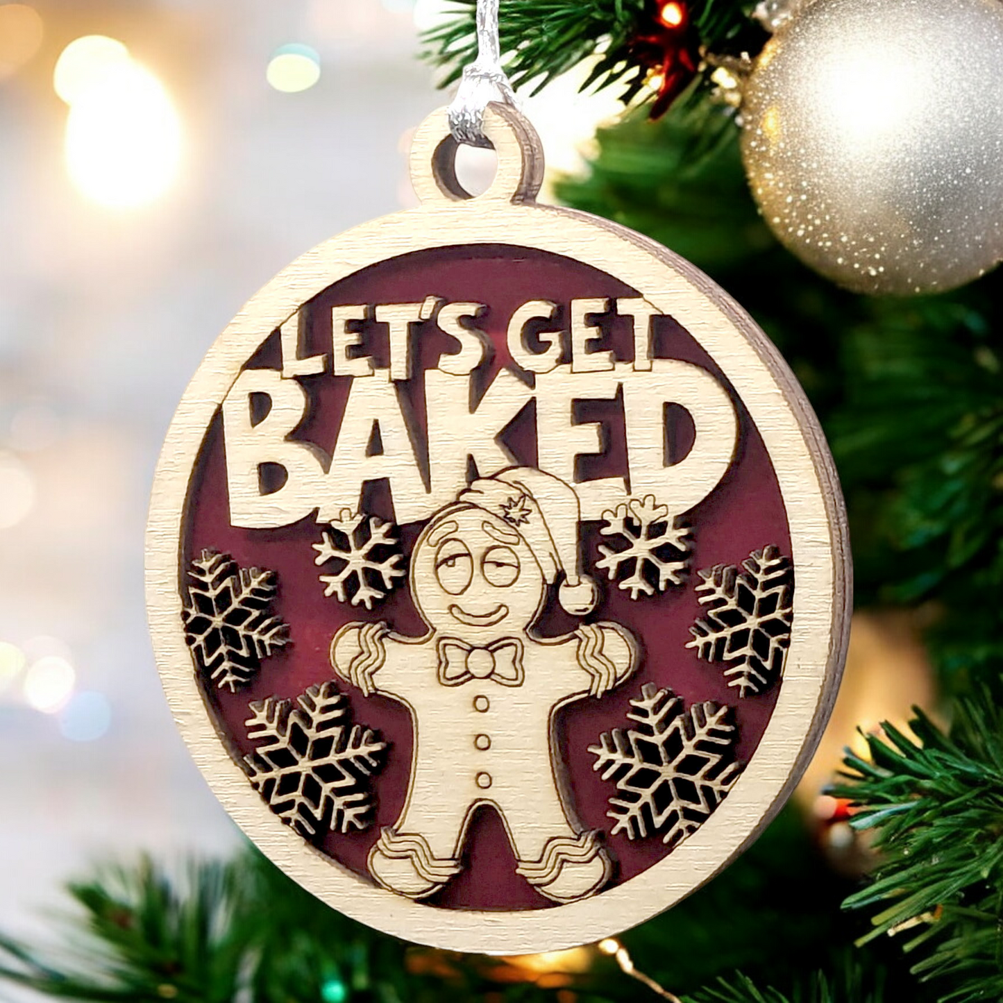 Naughty Gingerbread Man "Let's Get Baked" Wood Christmas Ornament - Funny Adult Humor Holiday Decor - 3" Handcrafted in USA