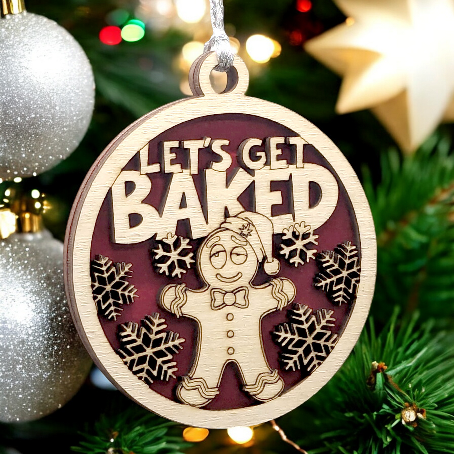 Naughty Gingerbread Man "Let's Get Baked" Wood Christmas Ornament - Funny Adult Humor Holiday Decor - 3" Handcrafted in USA