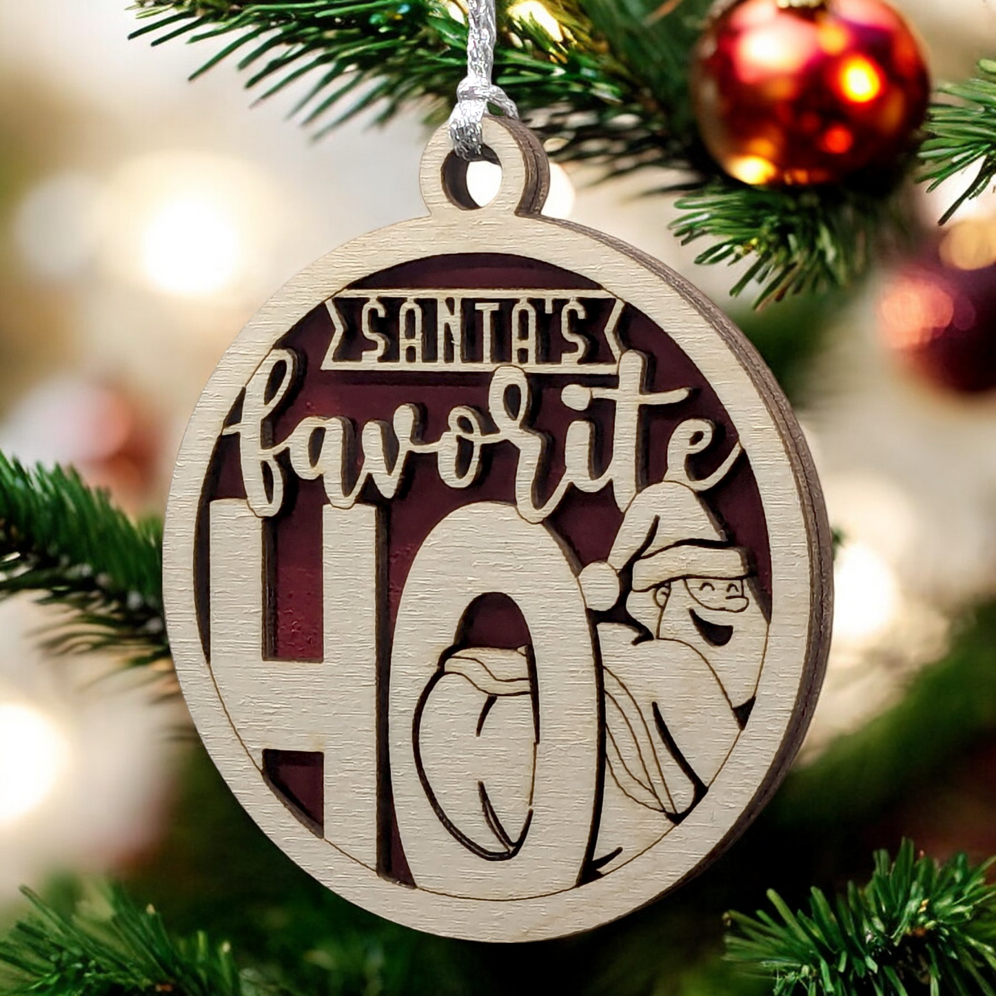 Naughty Santa's Favorite Ho 3" Wood Christmas Ornament - Funny Adult Humor Holiday Decor