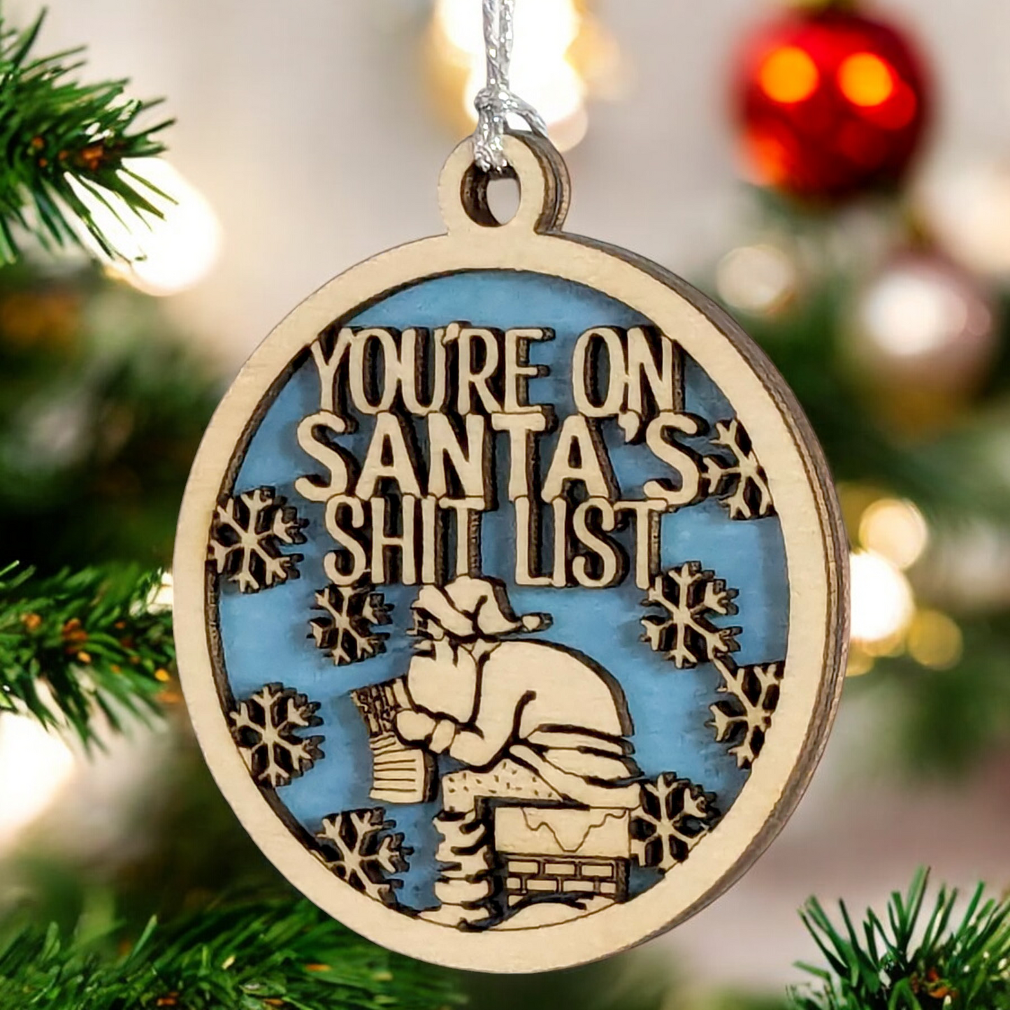 Naughty Santa Pooping Chimney Wood Christmas Ornament - Funny Adult Gag Gift - Handmade in USA