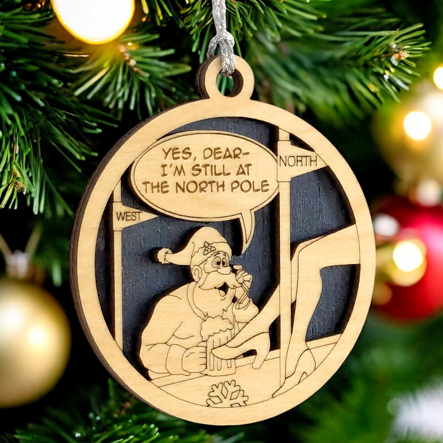 Naughty Santa Strip Club Christmas Ornament - Funny Adult Humor Wood Decoration - Handmade in USA