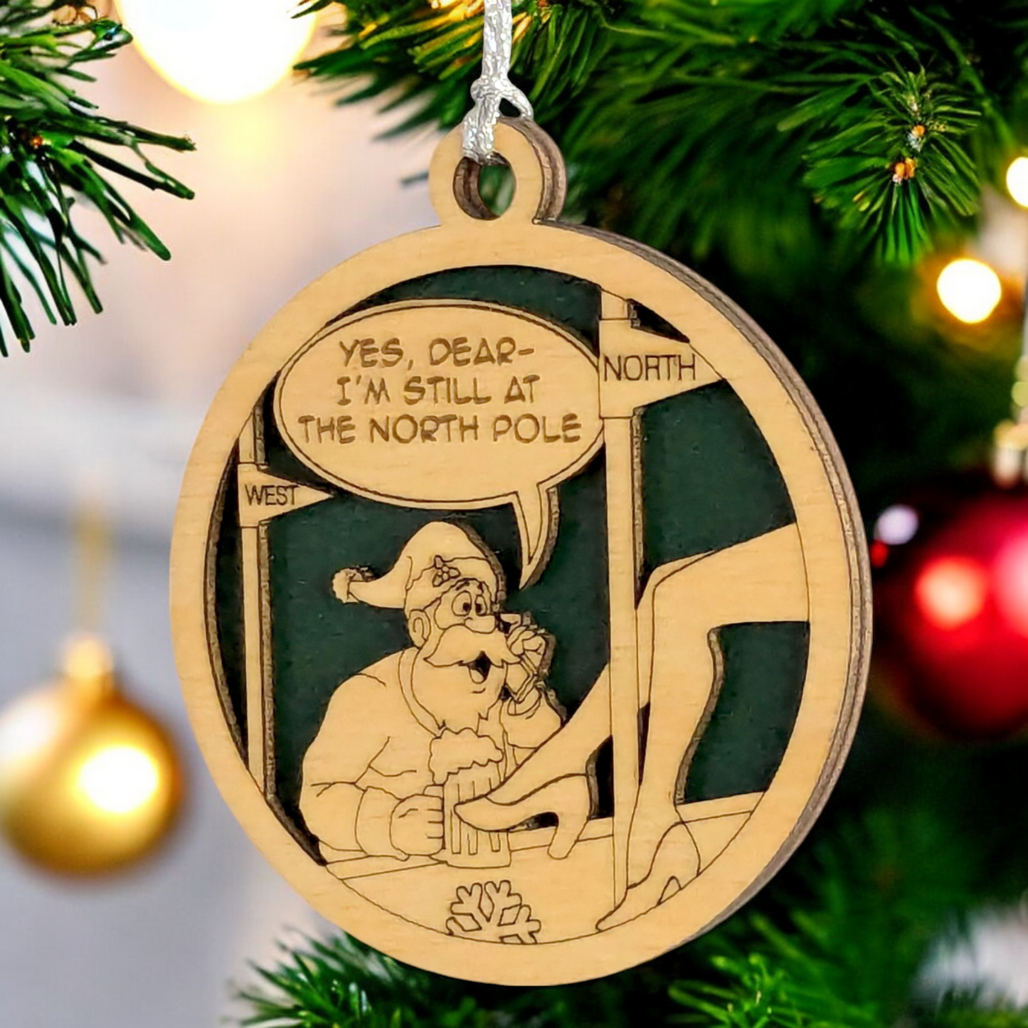 Naughty Santa Strip Club Christmas Ornament - Funny Adult Humor Wood Decoration - Handmade in USA