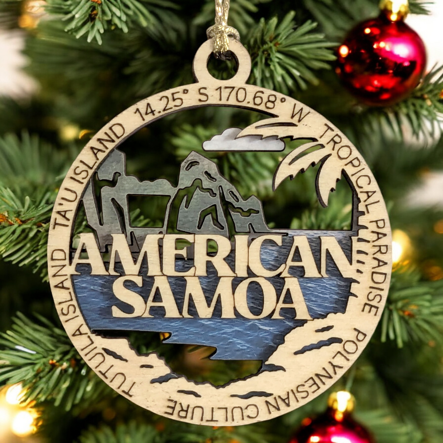American Samoa National Park 3" Wood Ornament - Tropical Paradise Scene, Handmade in USA