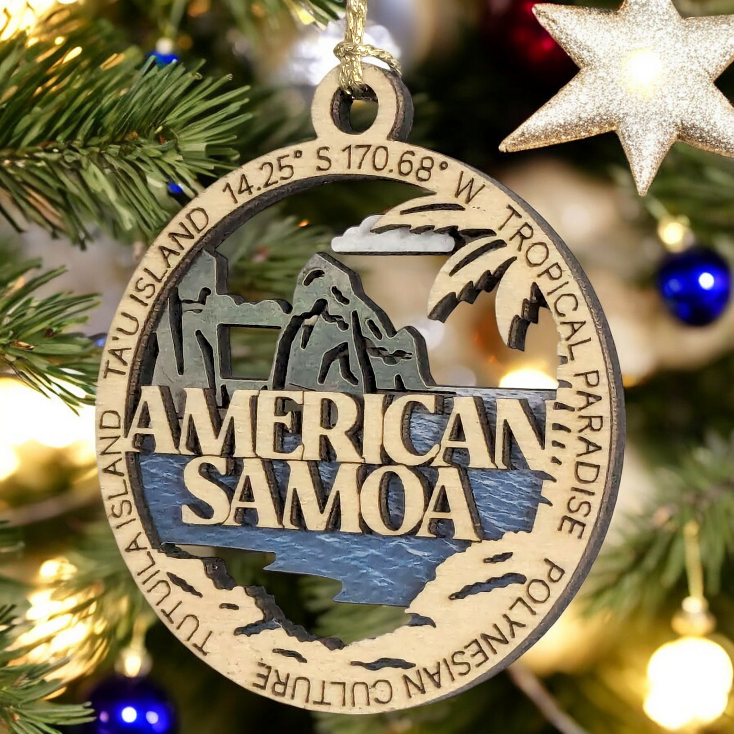 American Samoa National Park 3" Wood Ornament - Tropical Paradise Scene, Handmade in USA