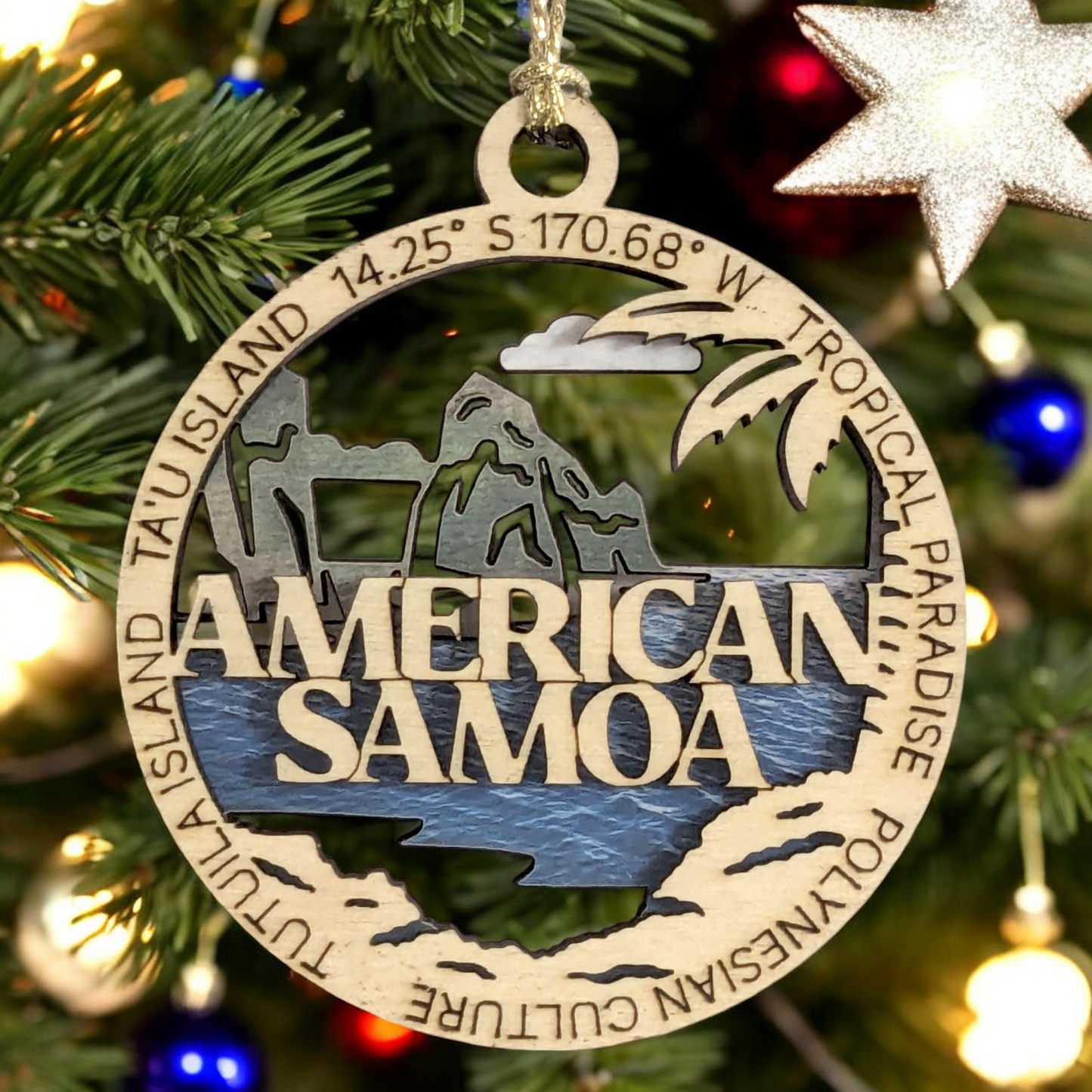 American Samoa National Park 3" Wood Ornament - Tropical Paradise Scene, Handmade in USA