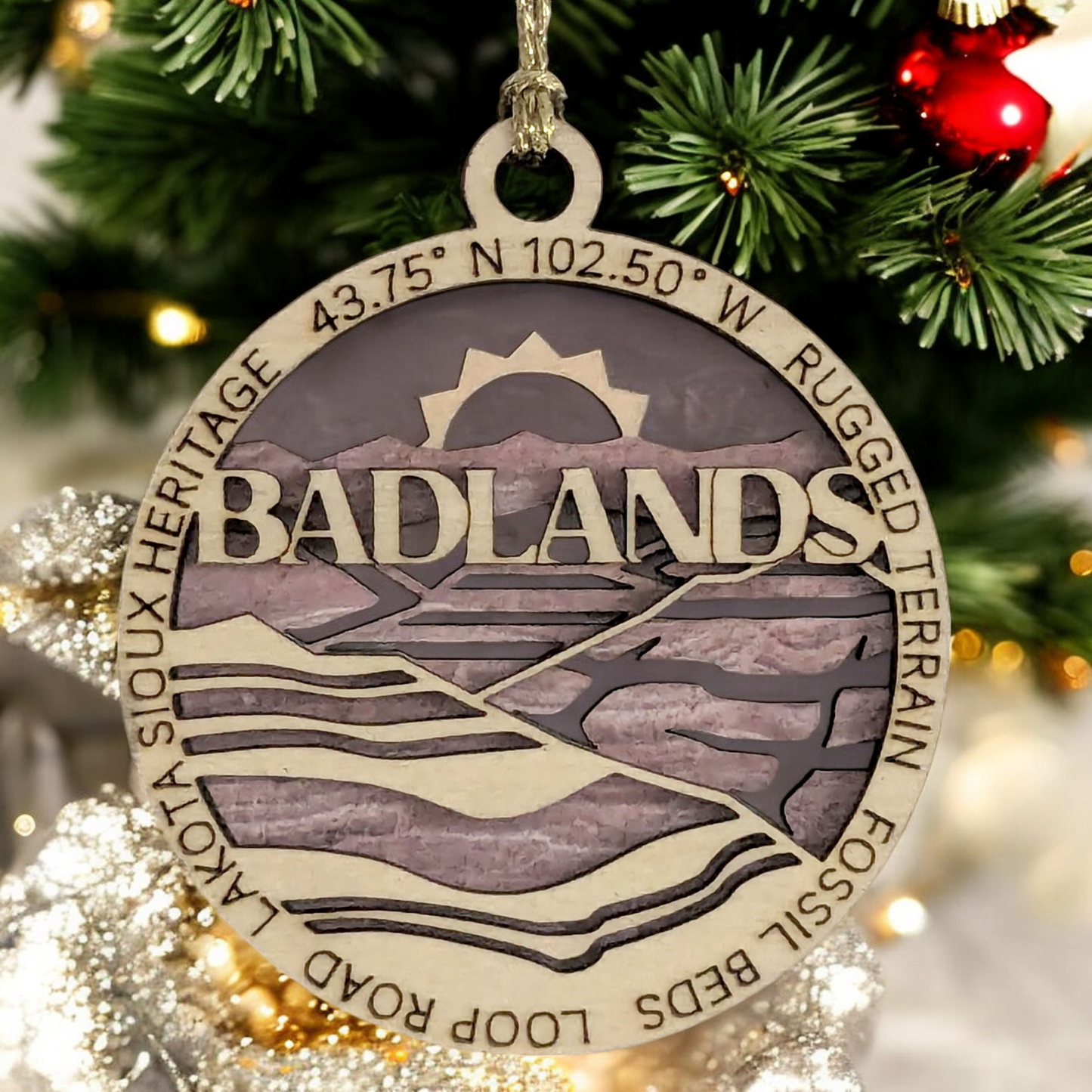 Badlands National Park Scene - 3" Wooden Christmas Ornament, Fossil Beds, Lakota Sioux Heritage, Handcrafted in Oregon