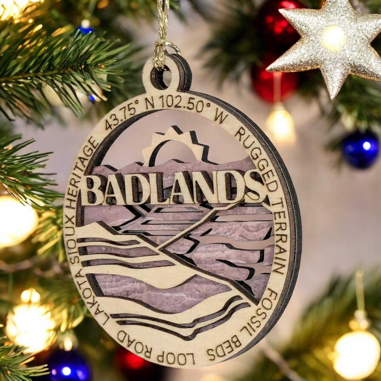 Badlands National Park Scene - 3" Wooden Christmas Ornament, Fossil Beds, Lakota Sioux Heritage, Handcrafted in Oregon