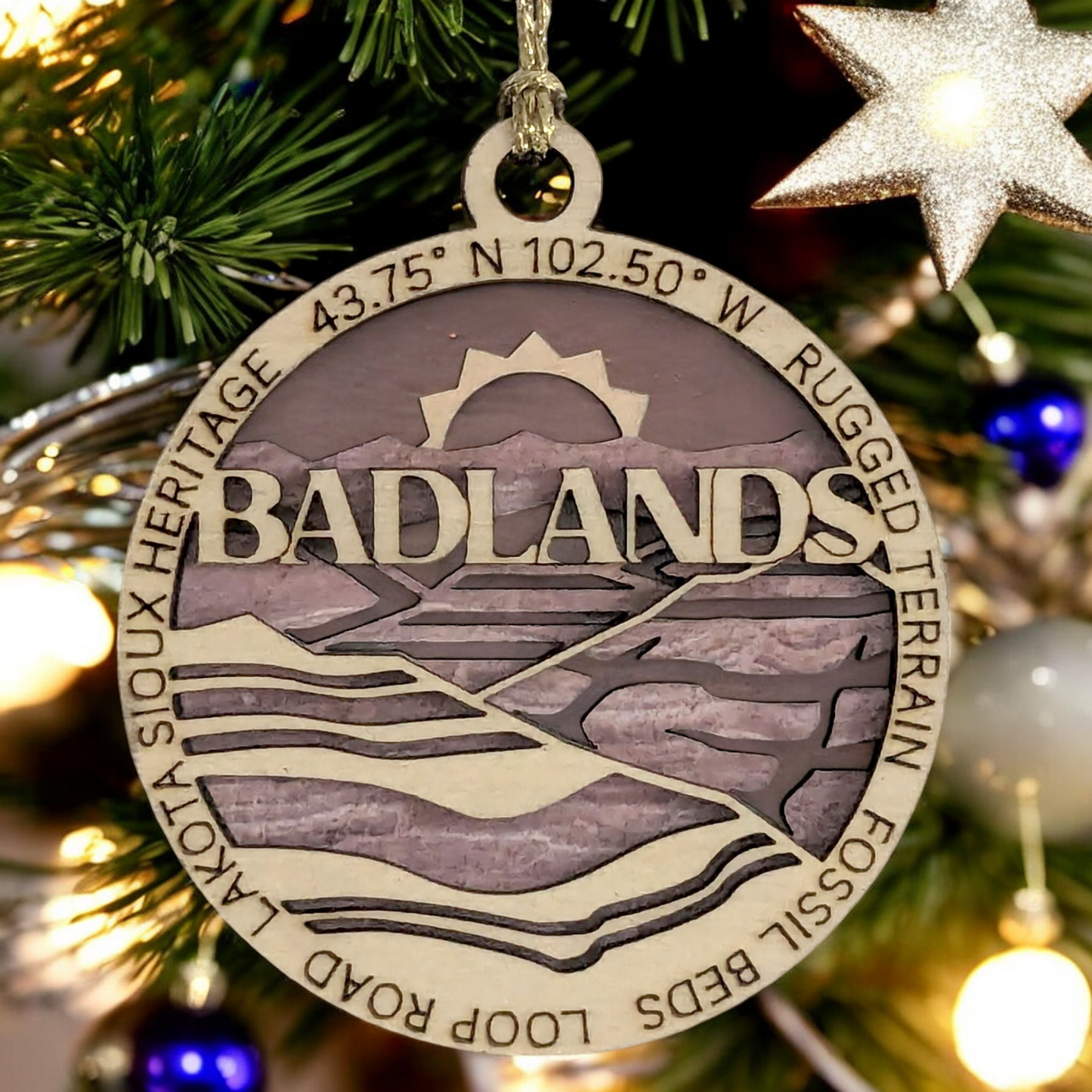 Badlands National Park Scene - 3" Wooden Christmas Ornament, Fossil Beds, Lakota Sioux Heritage, Handcrafted in Oregon