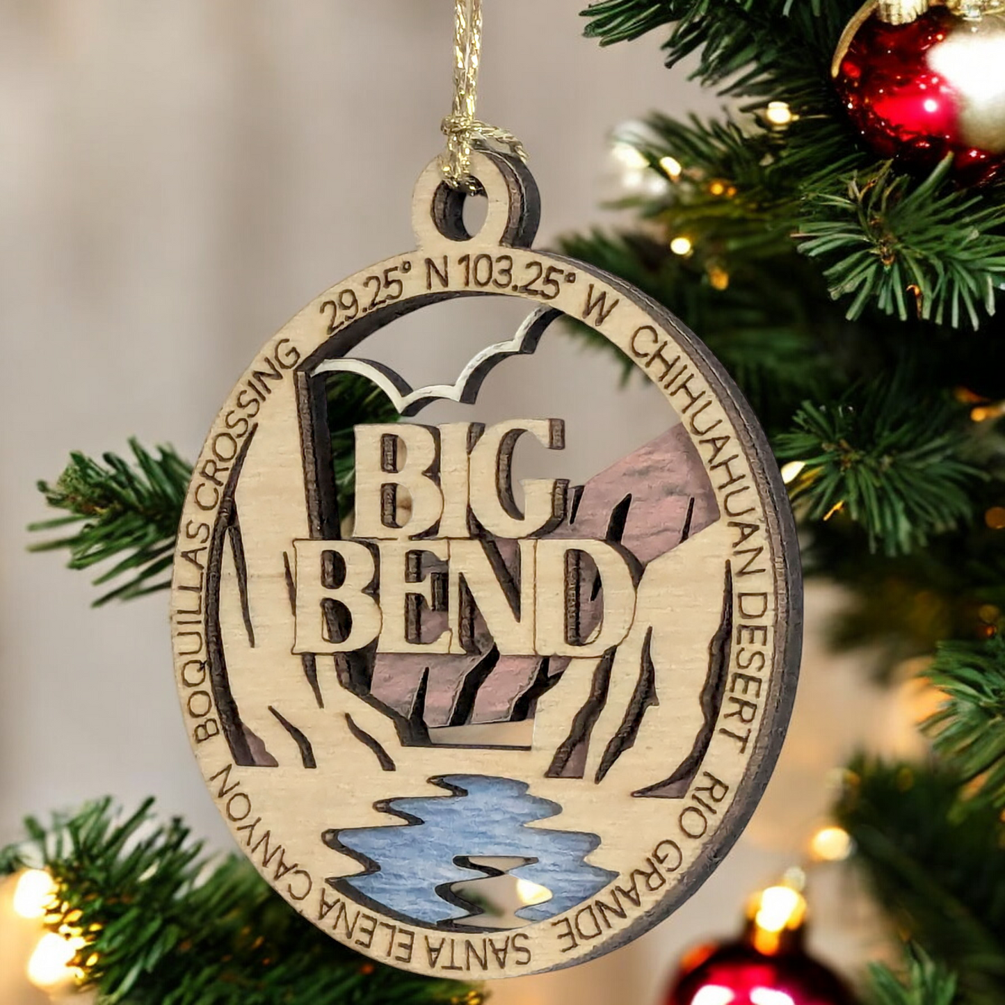 Big Bend National Park 3" Wood Ornament - Handcrafted 2-Layer Christmas Decor with Rio Grande & Santa Elena Canyon Scene