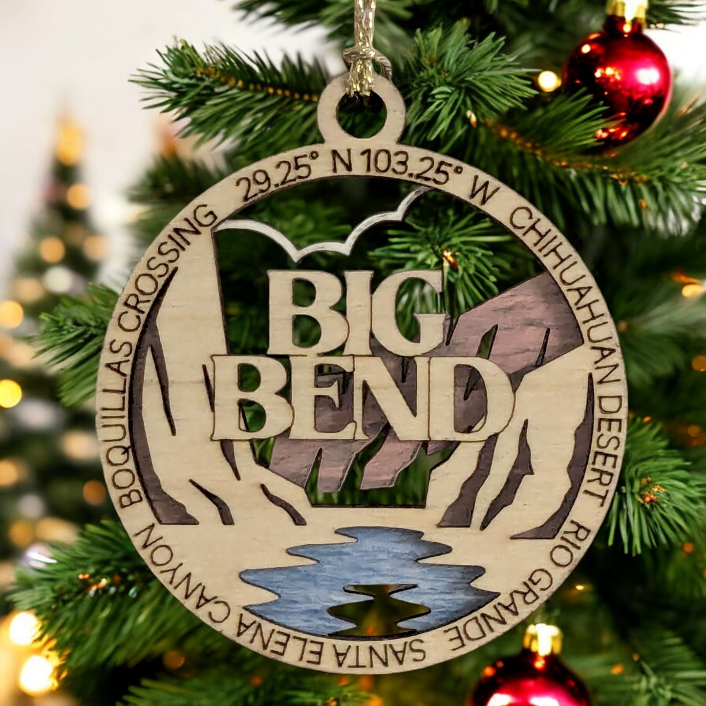 Big Bend National Park 3" Wood Ornament - Handcrafted 2-Layer Christmas Decor with Rio Grande & Santa Elena Canyon Scene