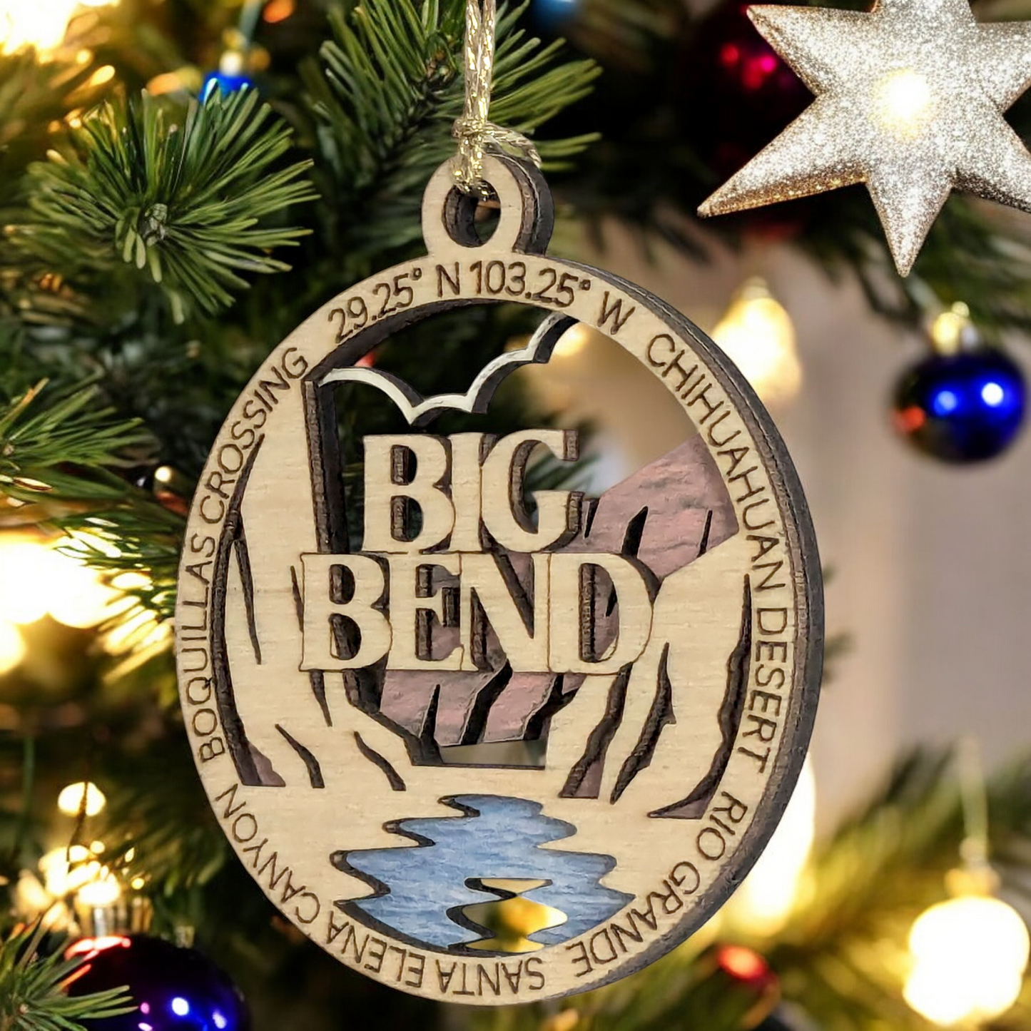 Big Bend National Park 3" Wood Ornament - Handcrafted 2-Layer Christmas Decor with Rio Grande & Santa Elena Canyon Scene