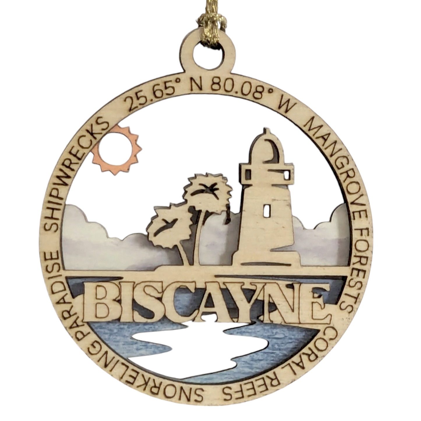 Biscayne National Park Souvenir Handcrafted 3" Lighthouse Ornament - Wood & Full Color Design - Oregon Small Business