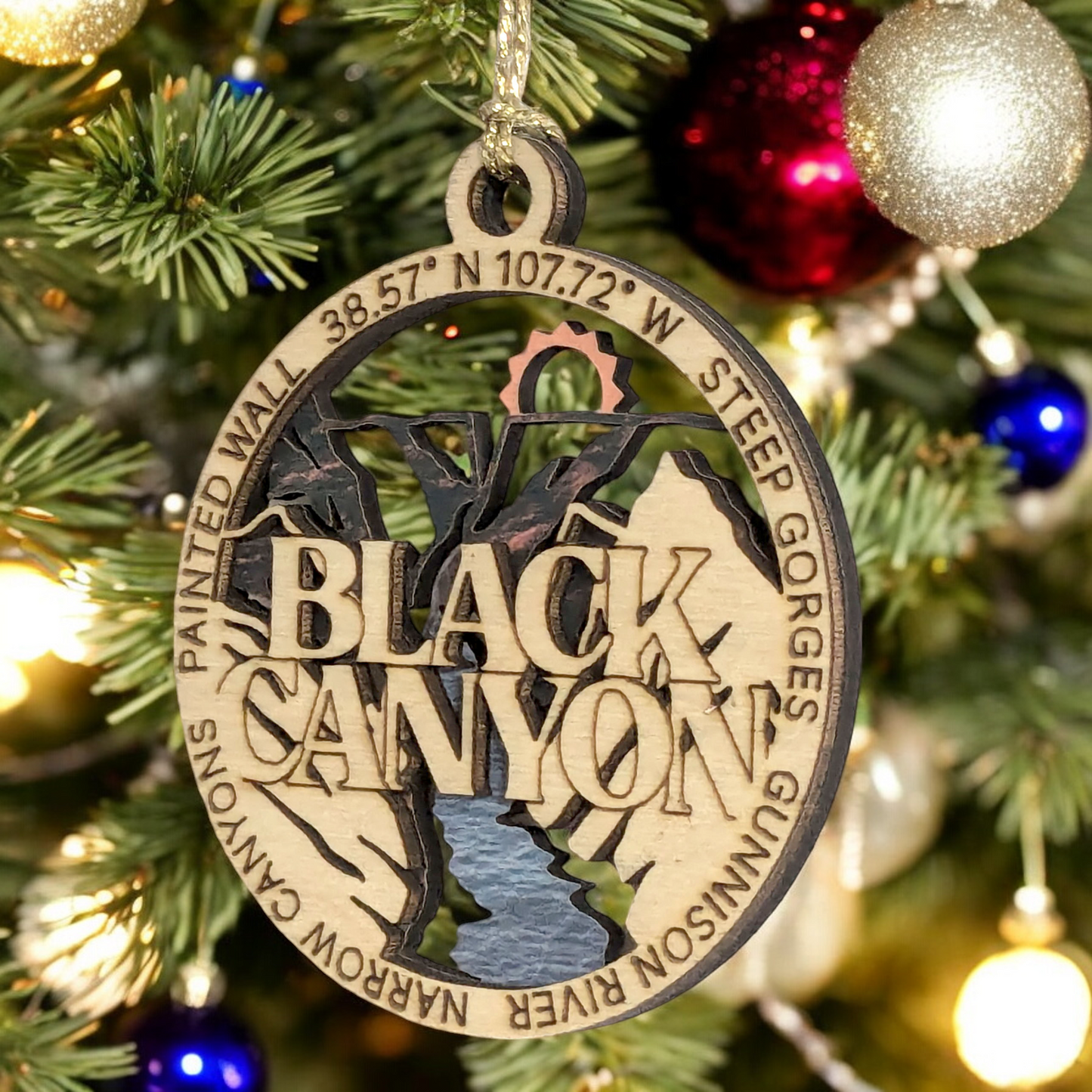 Black Canyon National Park 3" Wood Ornament - Handcrafted 2-Layer Christmas Decoration, Gunnison River Scene