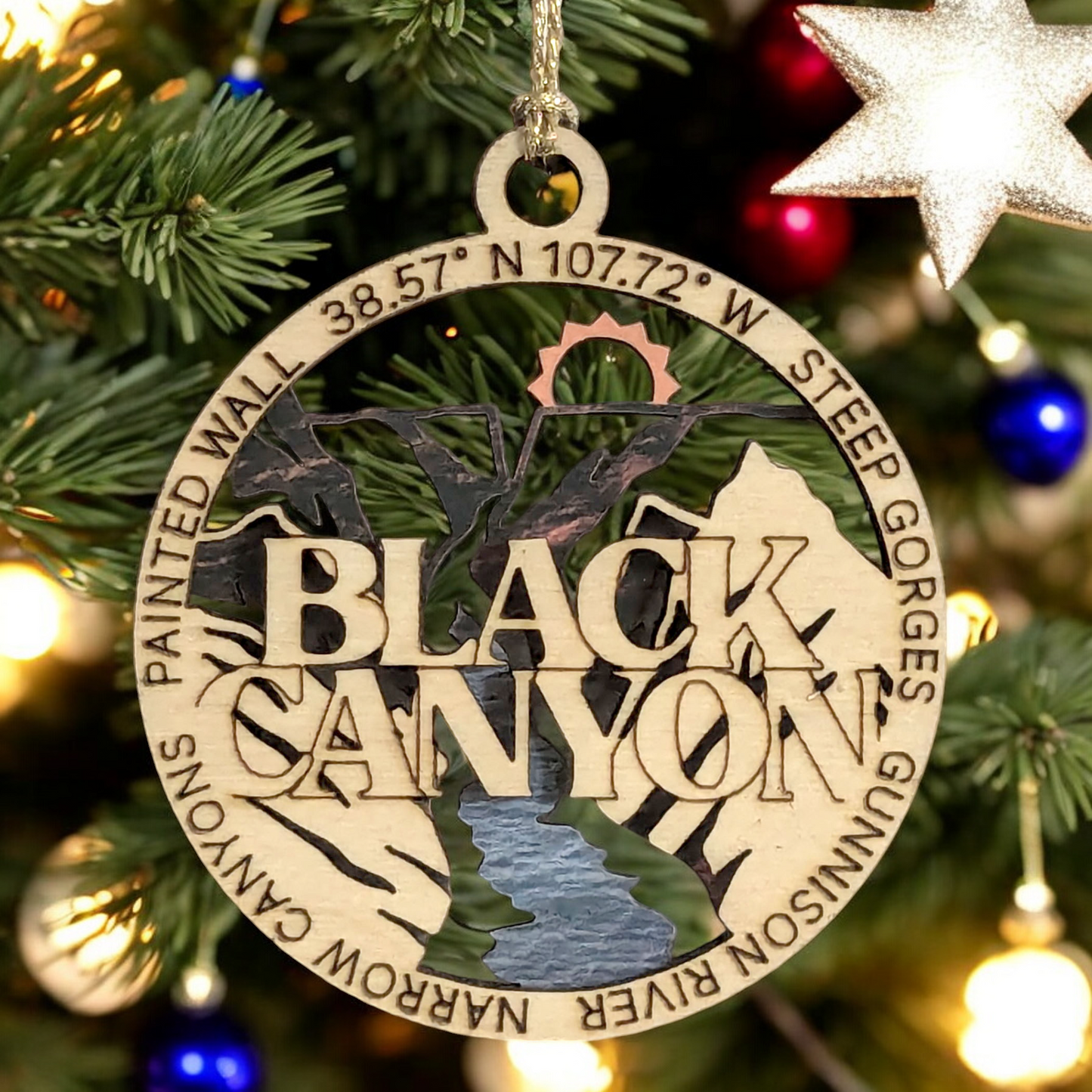 Black Canyon National Park 3" Wood Ornament - Handcrafted 2-Layer Christmas Decoration, Gunnison River Scene