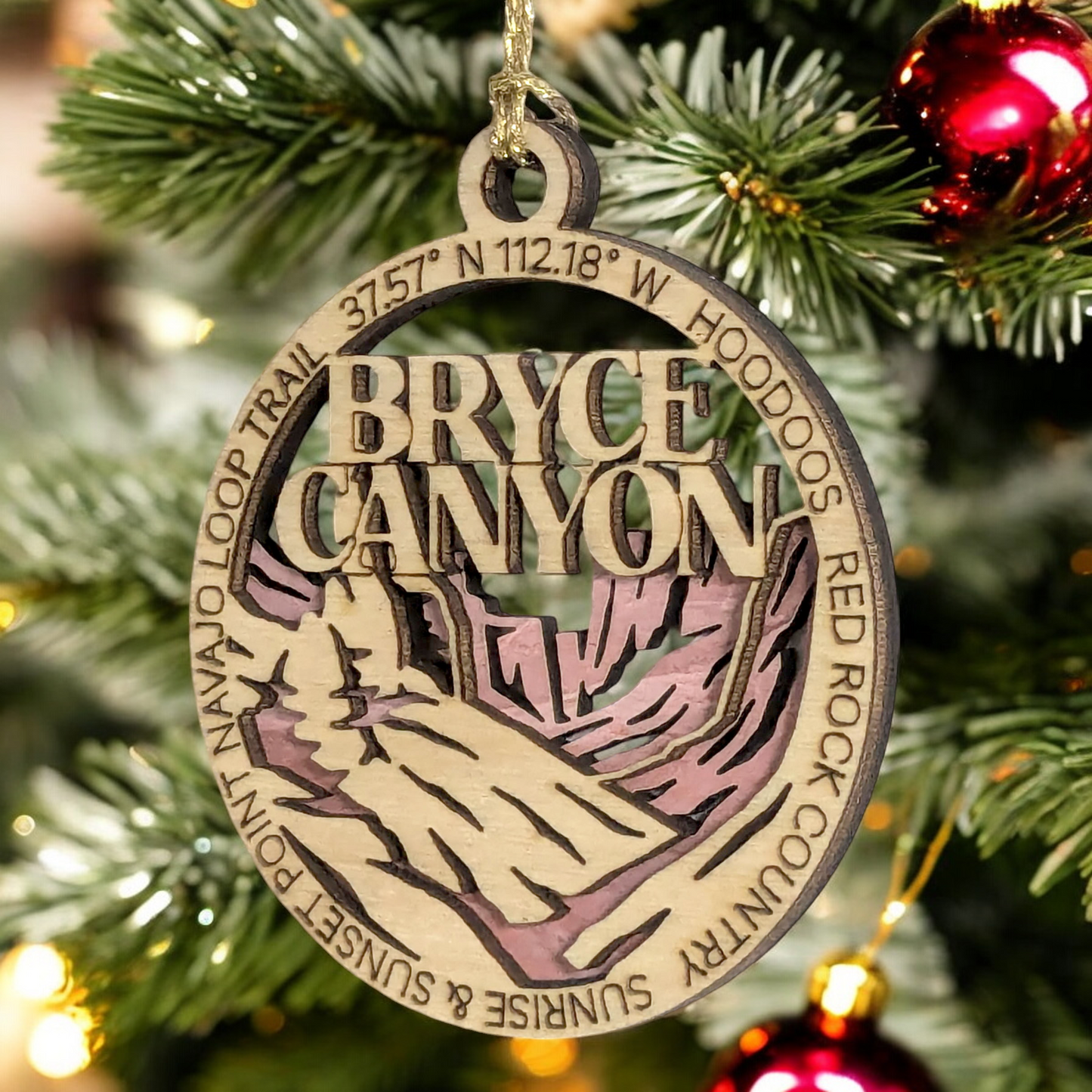 Bryce Canyon National Park 3" Wooden Ornament - Laser Cut Red Rock Landscape - Handcrafted National Park Souvenir - Made in USA