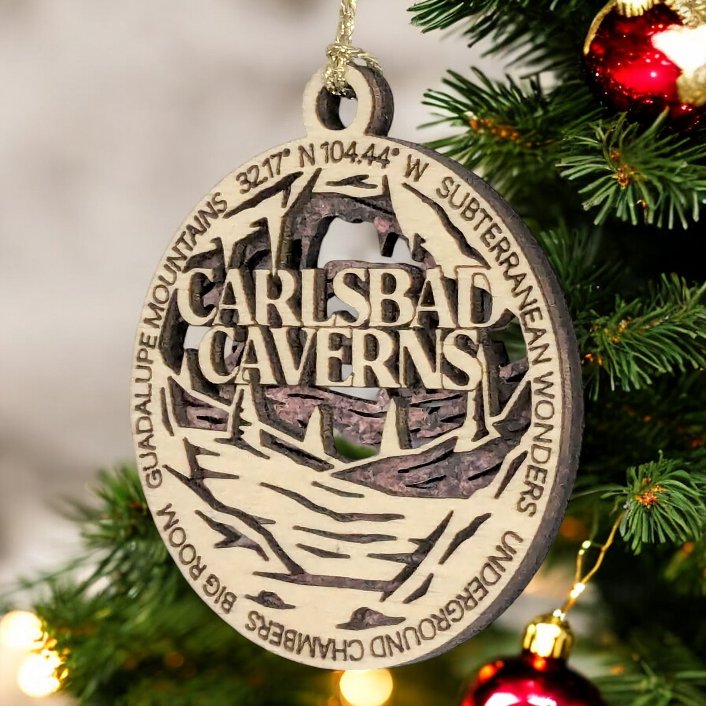 Carlsbad Caverns National Park, Underground Chambers Christmas Ornament - 3" Laser Cut Wood, Handmade in USA