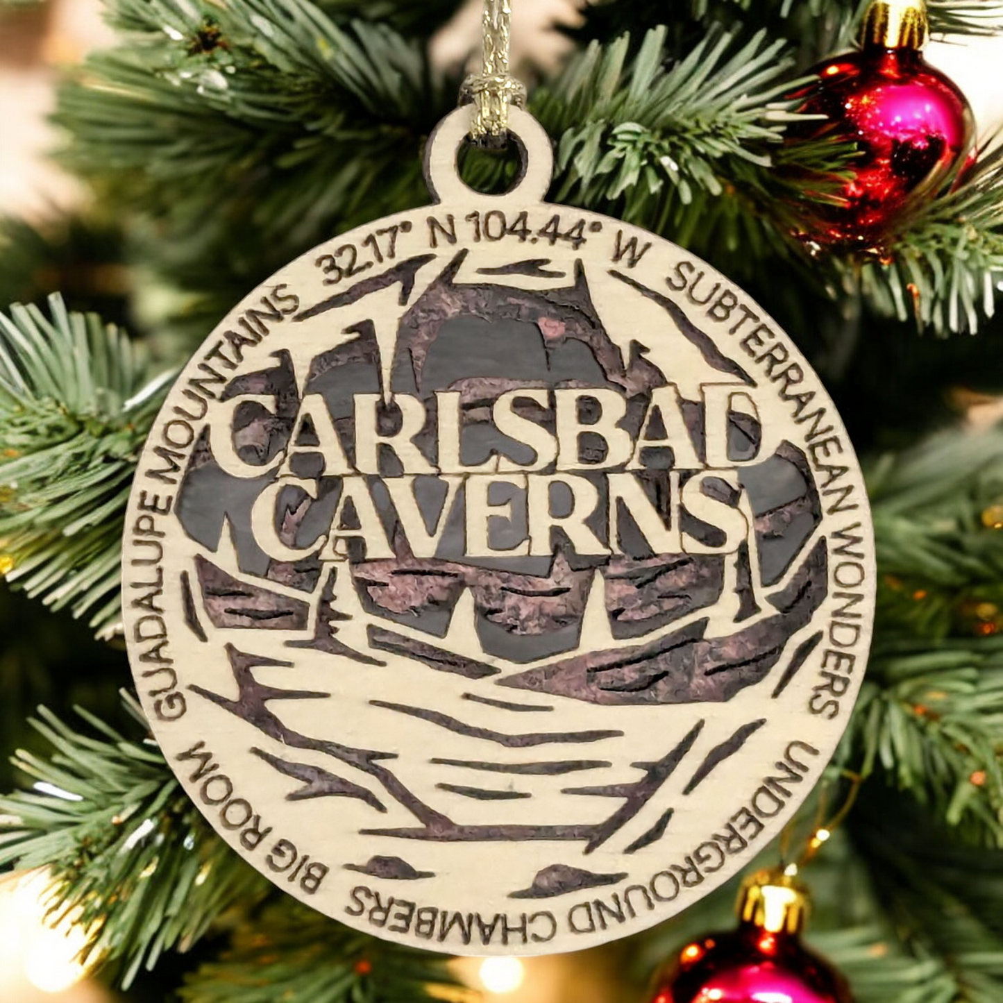 Carlsbad Caverns National Park, Underground Chambers Christmas Ornament - 3" Laser Cut Wood, Handmade in USA