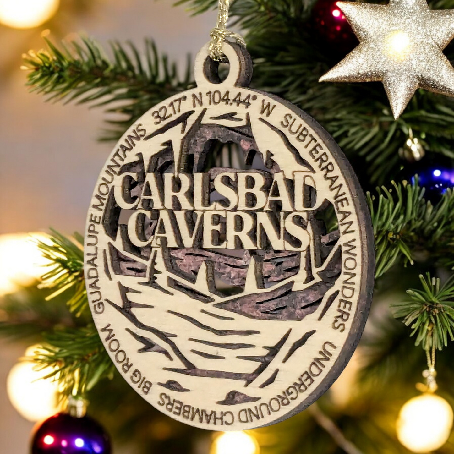 Carlsbad Caverns National Park, Underground Chambers Christmas Ornament - 3" Laser Cut Wood, Handmade in USA
