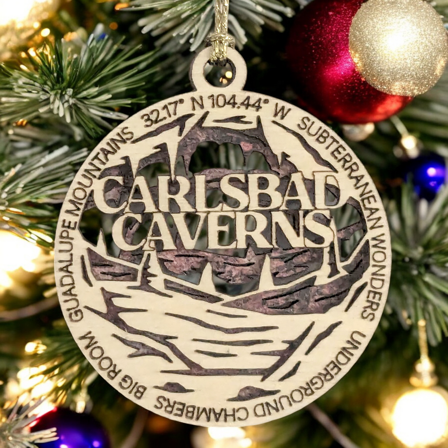 Carlsbad Caverns National Park, Underground Chambers Christmas Ornament - 3" Laser Cut Wood, Handmade in USA