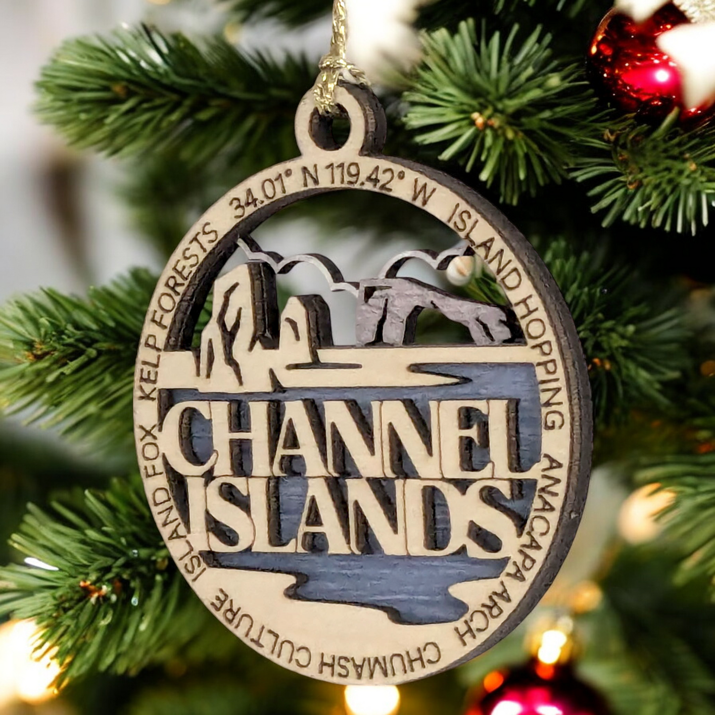 Channel Islands National Park Ornament - 3" Wood Laser Cut Christmas Decoration with Island Scene