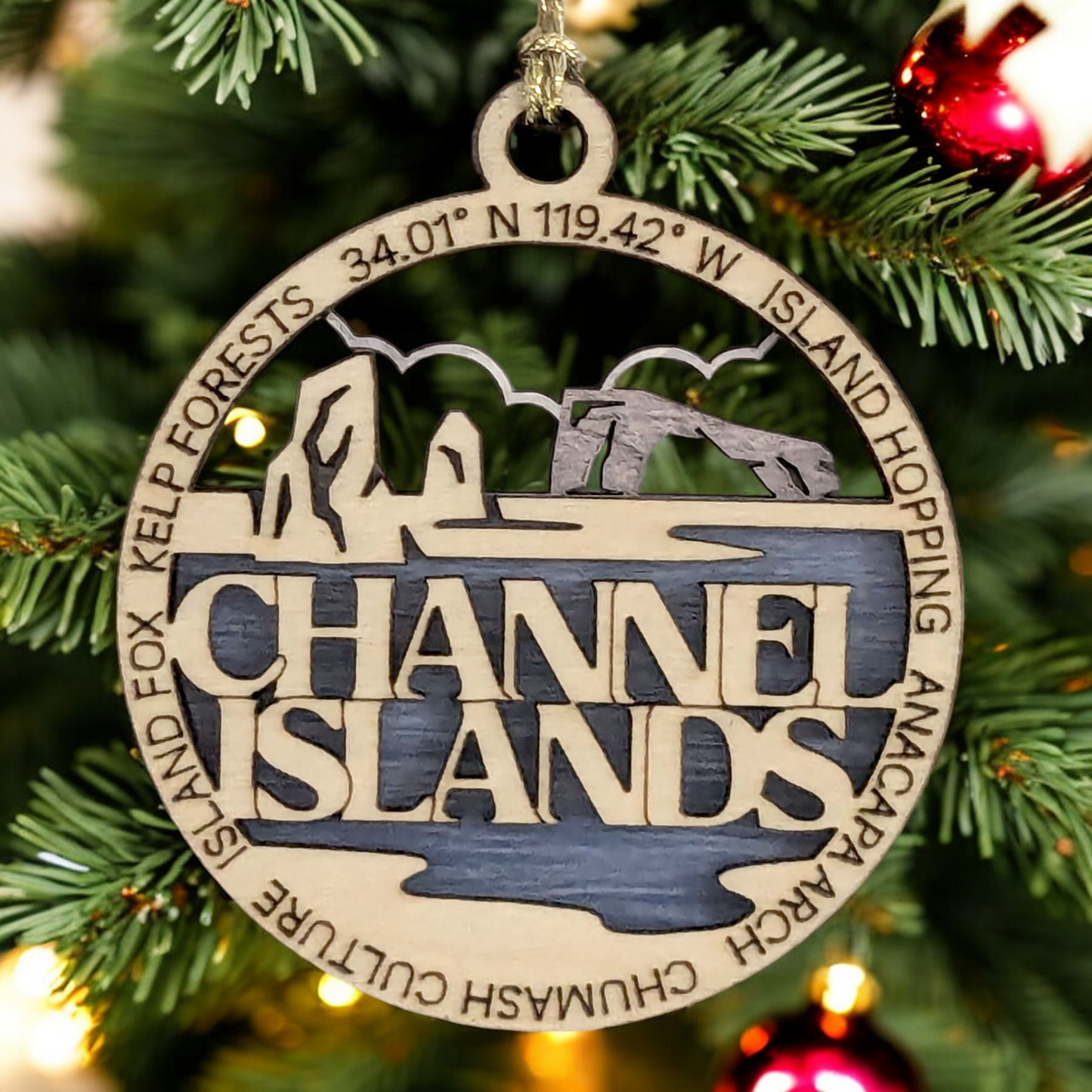 Channel Islands National Park Ornament - 3" Wood Laser Cut Christmas Decoration with Island Scene